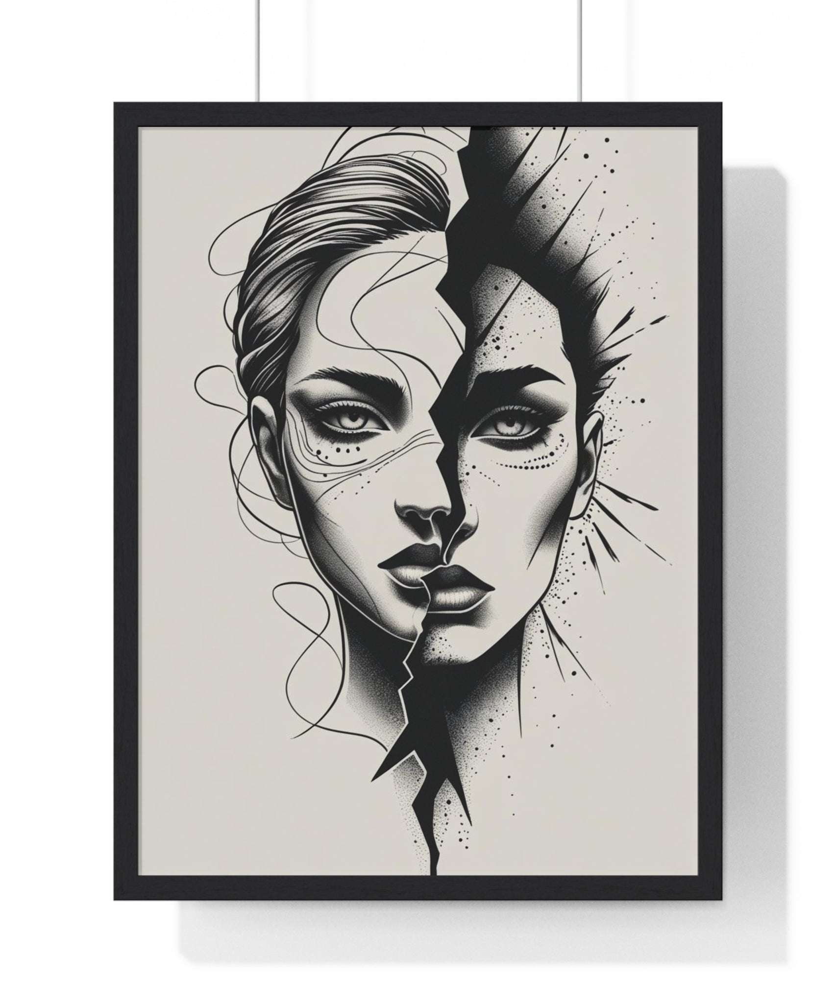 Framed Art Print, Modern Wall Decor, Home Office Gift, Minimalist Split Face Poster, Stylish Artwork - Gallory Hive