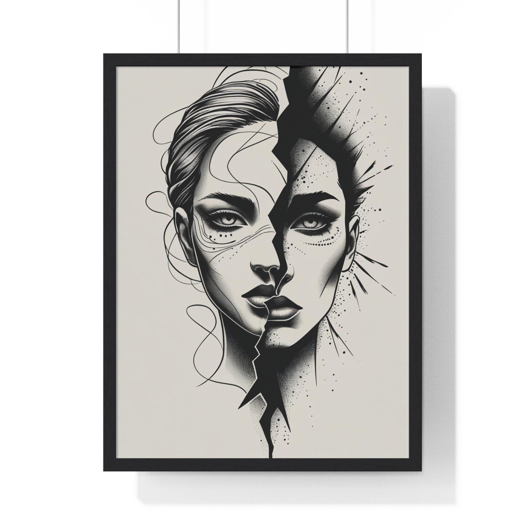 Framed Art Print, Modern Wall Decor, Home Office Gift, Minimalist Split Face Poster, Stylish Artwork