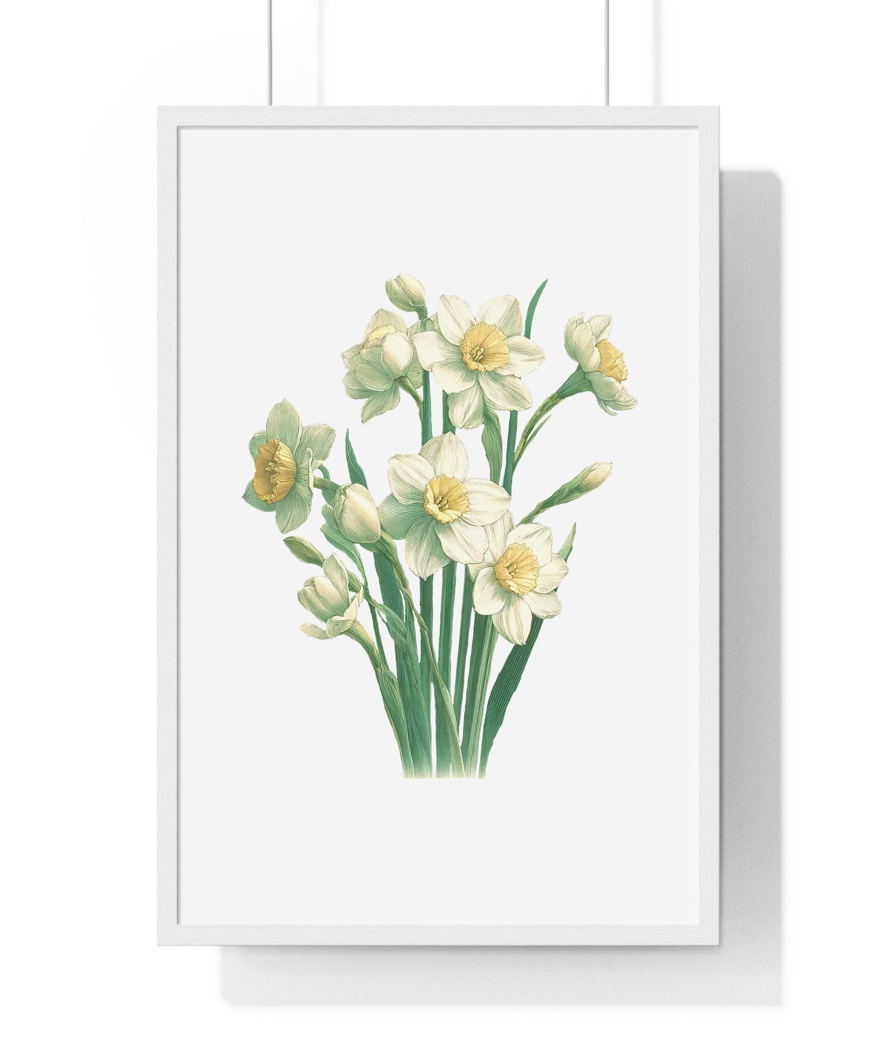 December Birth Month Flower Wall Art – Narcissus Botanical Illustration in Wooden Frame | Hope, Good Fortune & Renewal