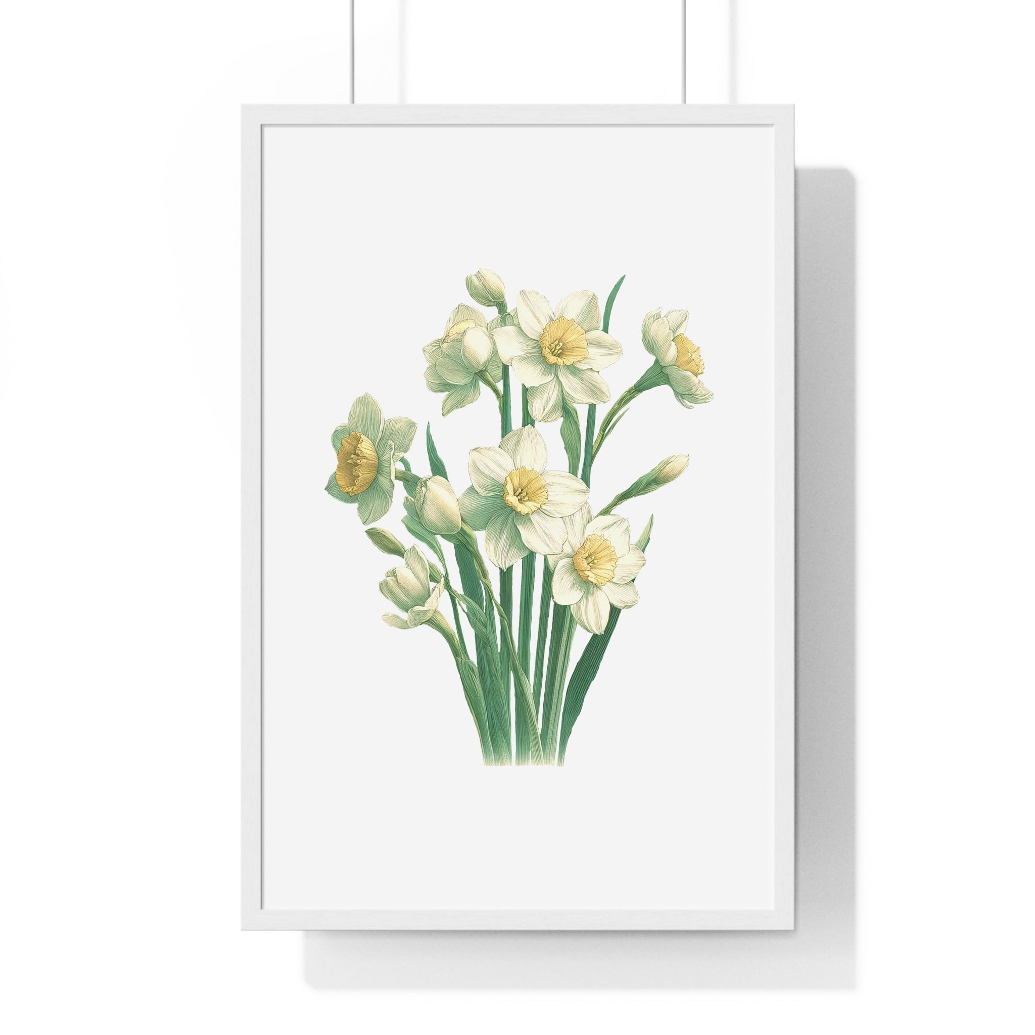 December Birth Month Flower Wall Art – Narcissus Botanical Illustration in Wooden Frame | Hope, Good Fortune & Renewal