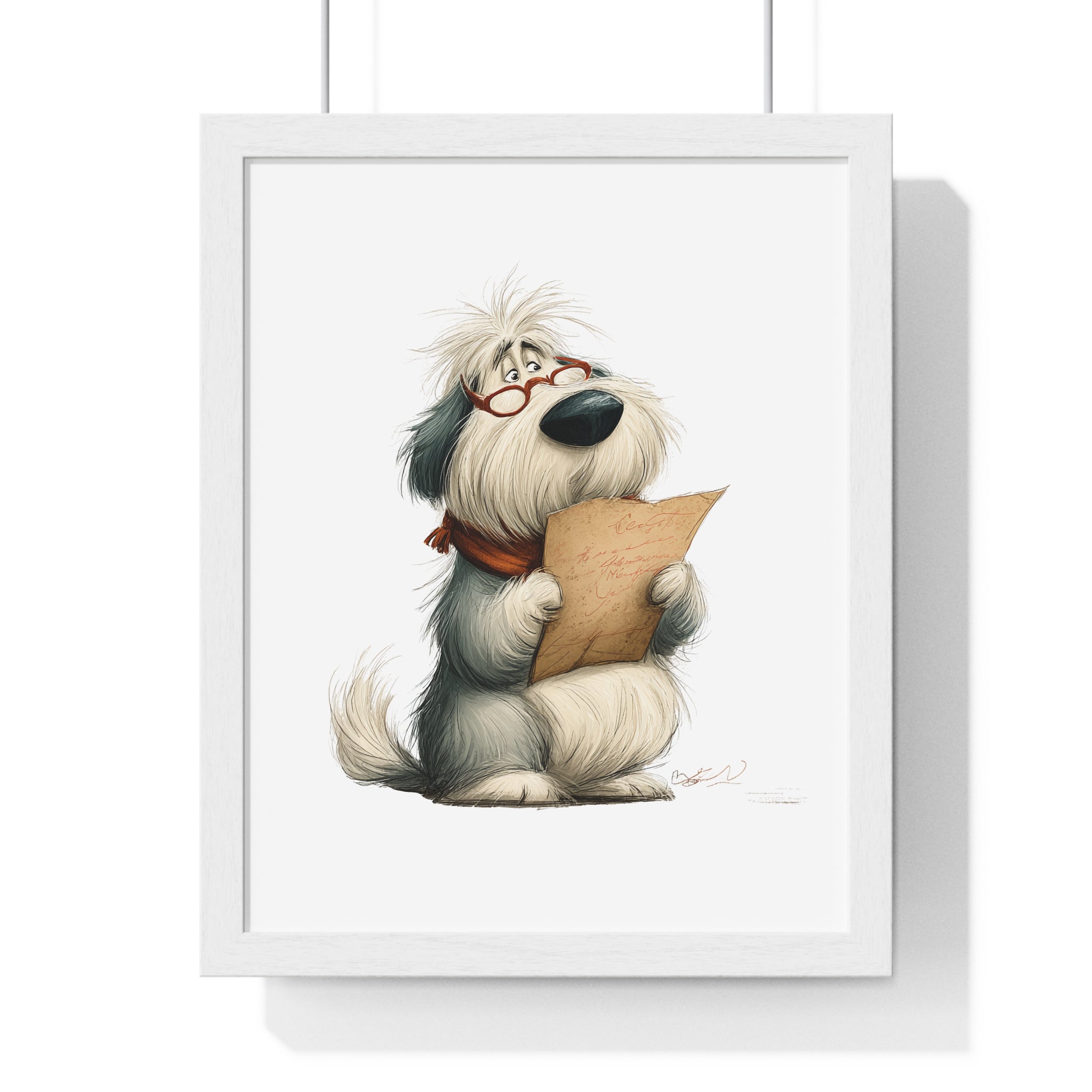 Whimsical Dog Reading Artwork – Wooden Framed Wall Décor - Gallory Hive