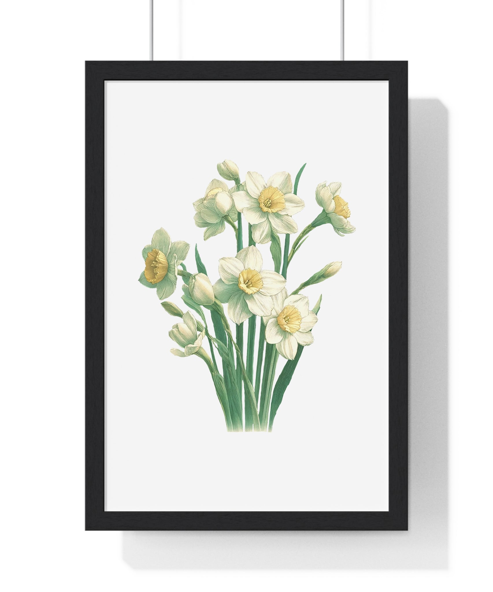 December Birth Month Flower Wall Art – Narcissus Botanical Illustration in Wooden Frame | Hope, Good Fortune & Renewal
