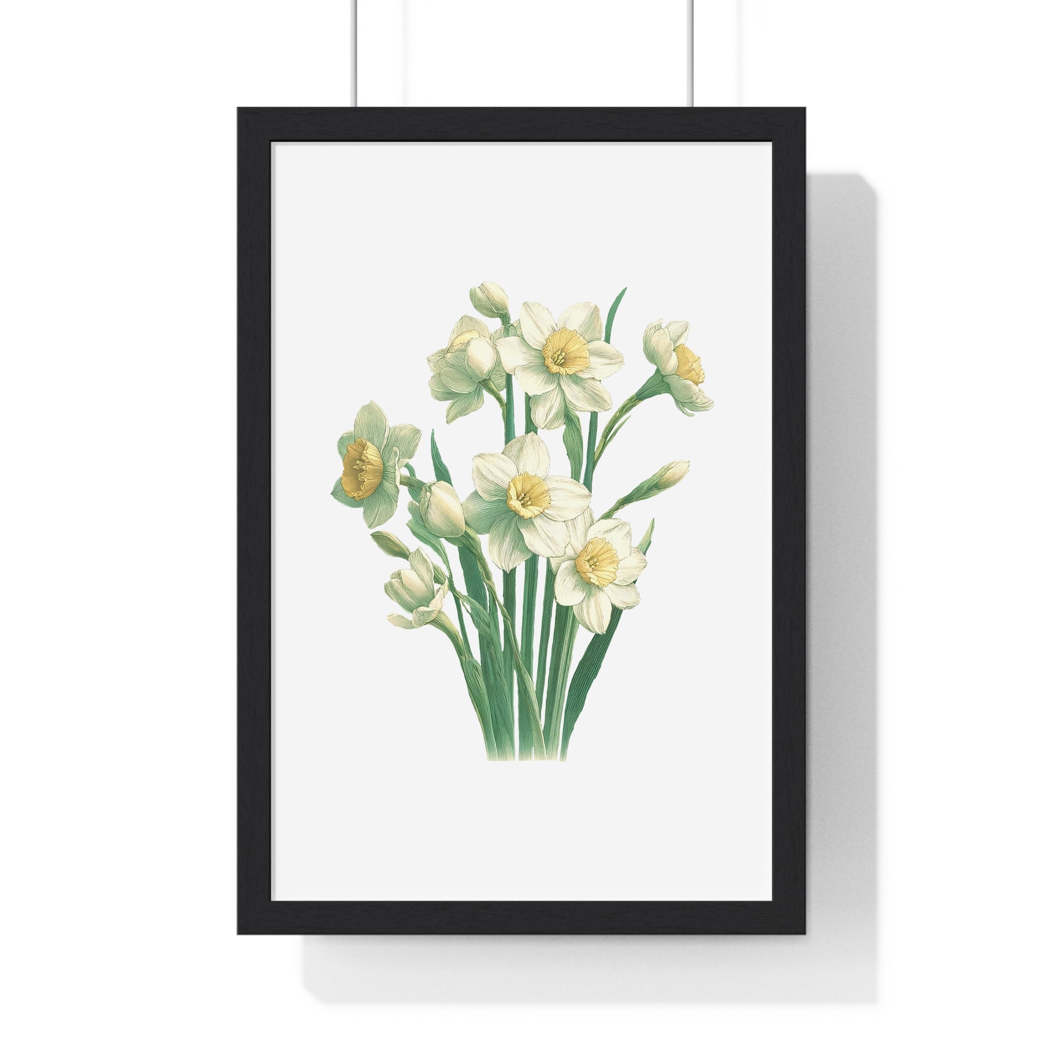 December Birth Month Flower Wall Art – Narcissus Botanical Illustration in Wooden Frame | Hope, Good Fortune & Renewal