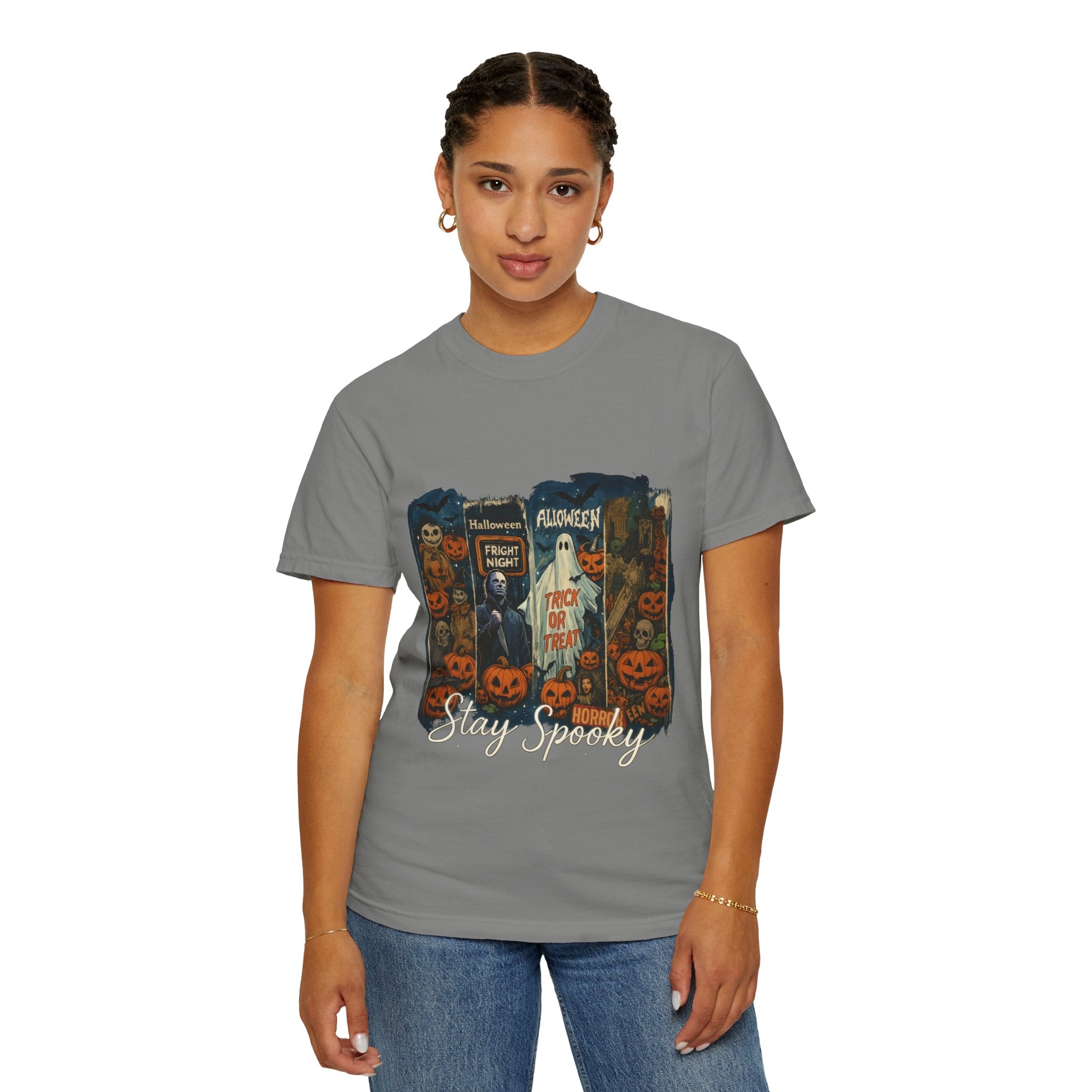 Stay Spooky Halloween Horror T-Shirt – Retro Slasher, Ghost, Pumpkins & Fright Night Design