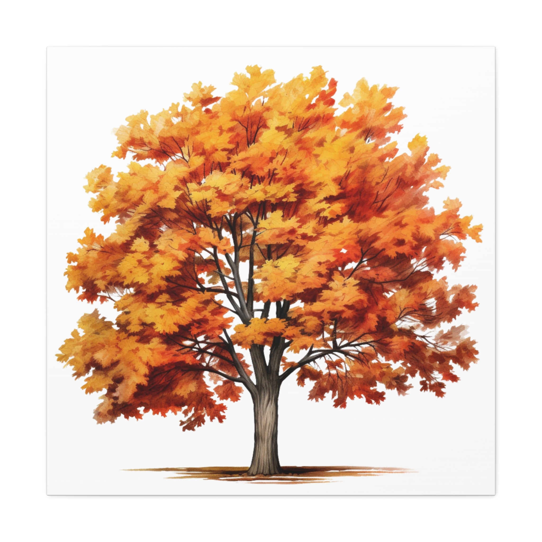 Harvest Flame – Autumn Tree Watercolor on Floral Canvas Wall Art