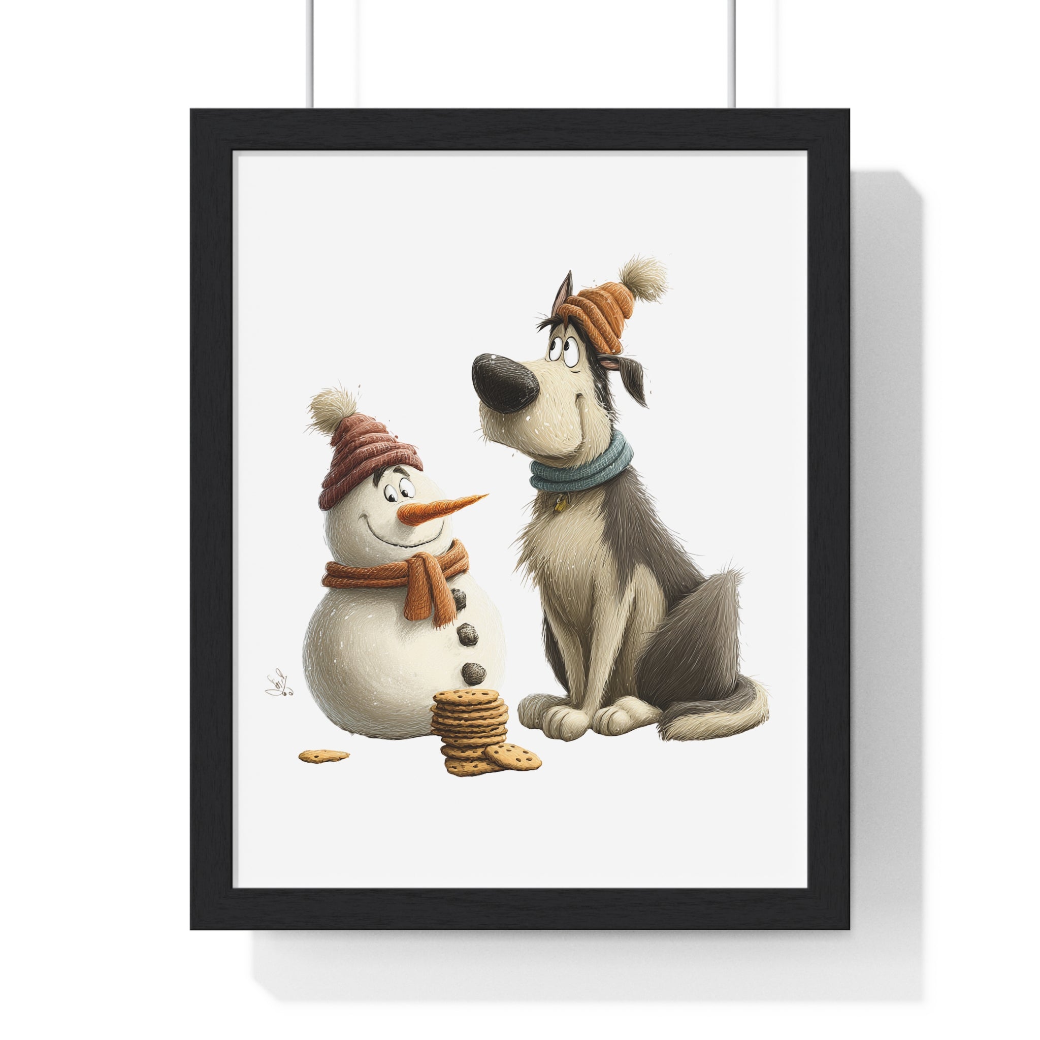 Snowman & Dog Cookie Time – Wooden Wall Frame Winter Decor - Gallory Hive