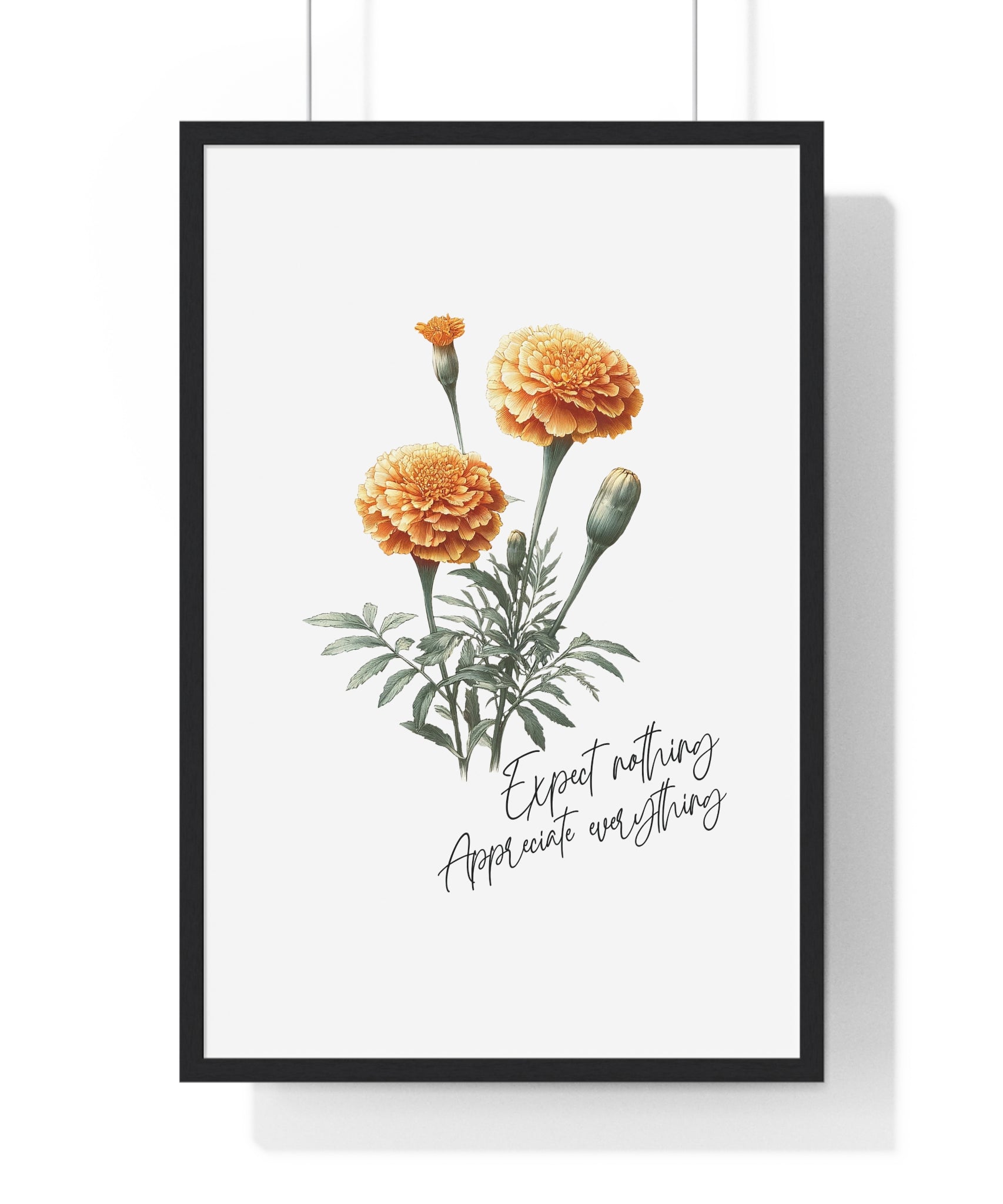 October Birth Month Flower Wall Art – Marigold Illustration with Inspirational Quote in Wooden Frame