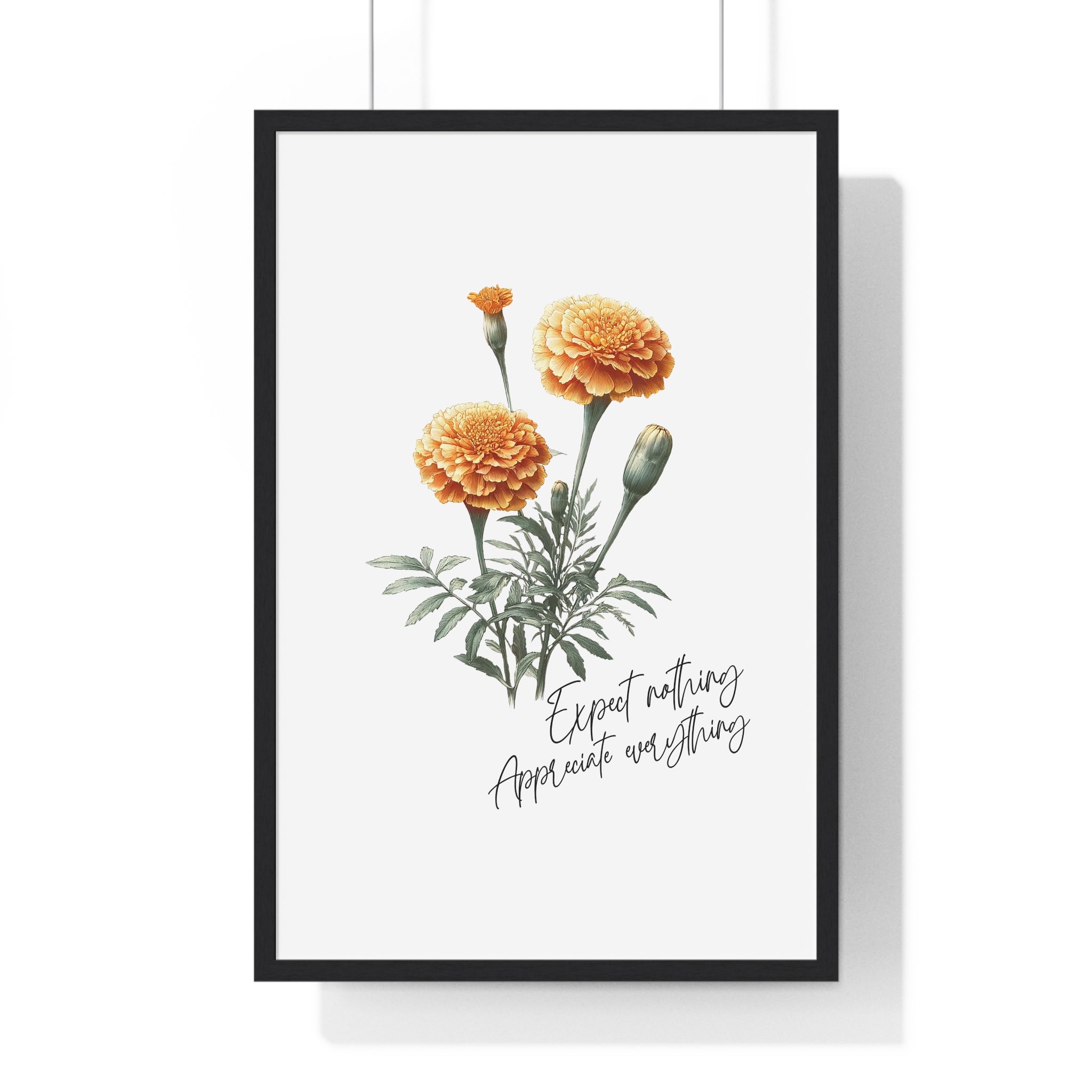 October Birth Month Flower Wall Art – Marigold Illustration with Inspirational Quote in Wooden Frame