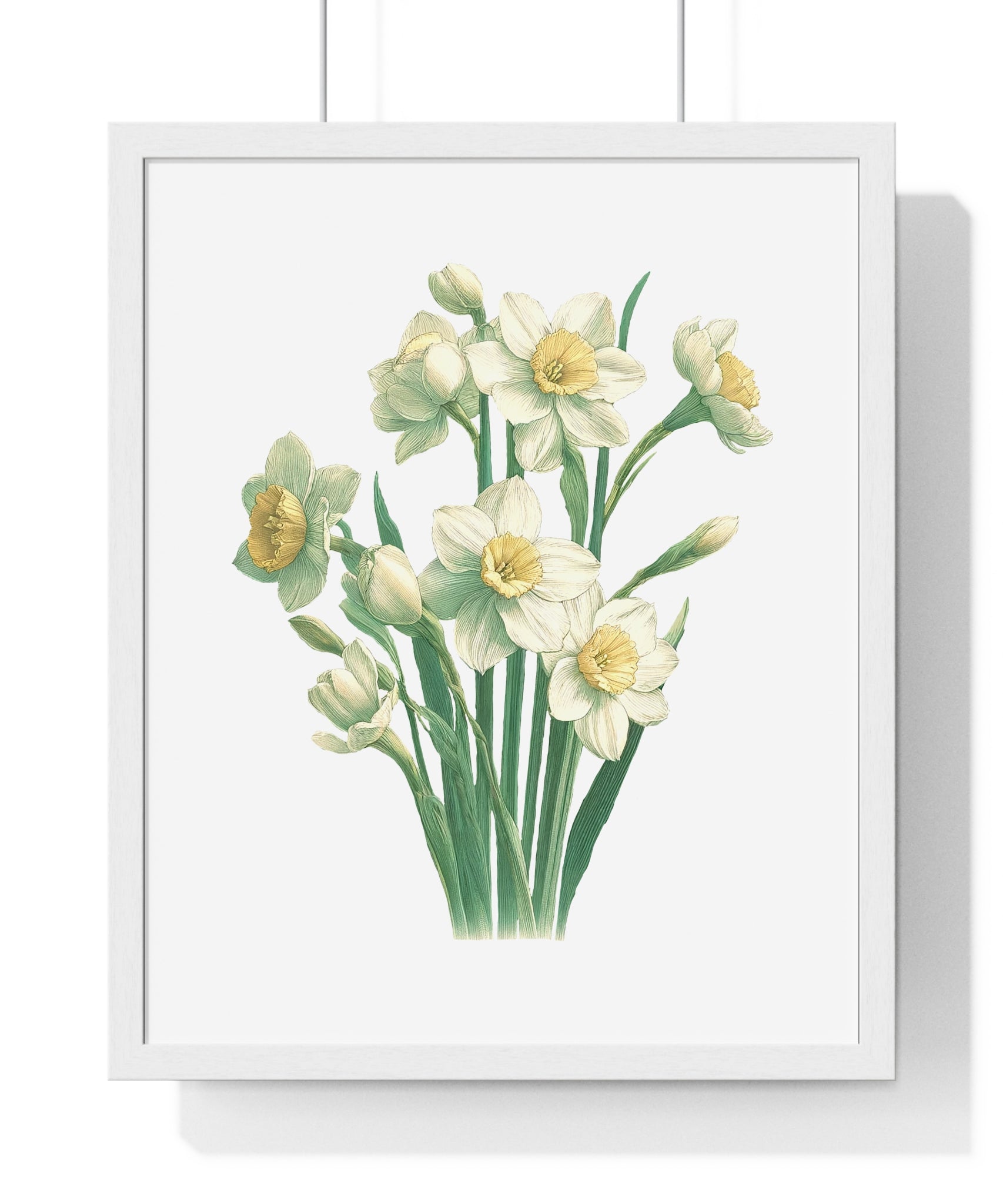 December Birth Month Flower Wall Art – Narcissus Botanical Illustration in Wooden Frame | Hope, Good Fortune & Renewal