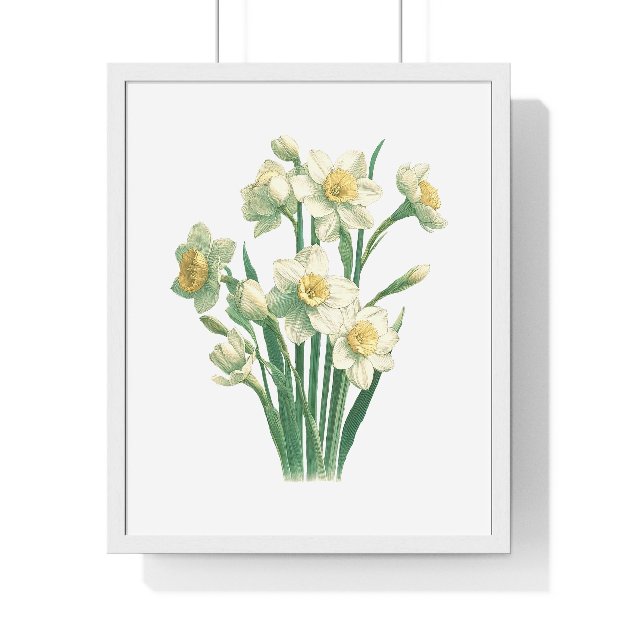 December Birth Month Flower Wall Art – Narcissus Botanical Illustration in Wooden Frame | Hope, Good Fortune & Renewal