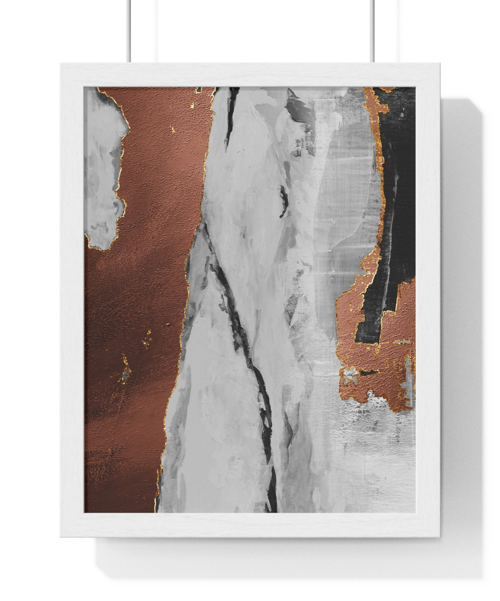 Luxury Abstract Wall Art Poster – Metallic Copper & Marble Texture on Wooden Frame – Modern Home Décor