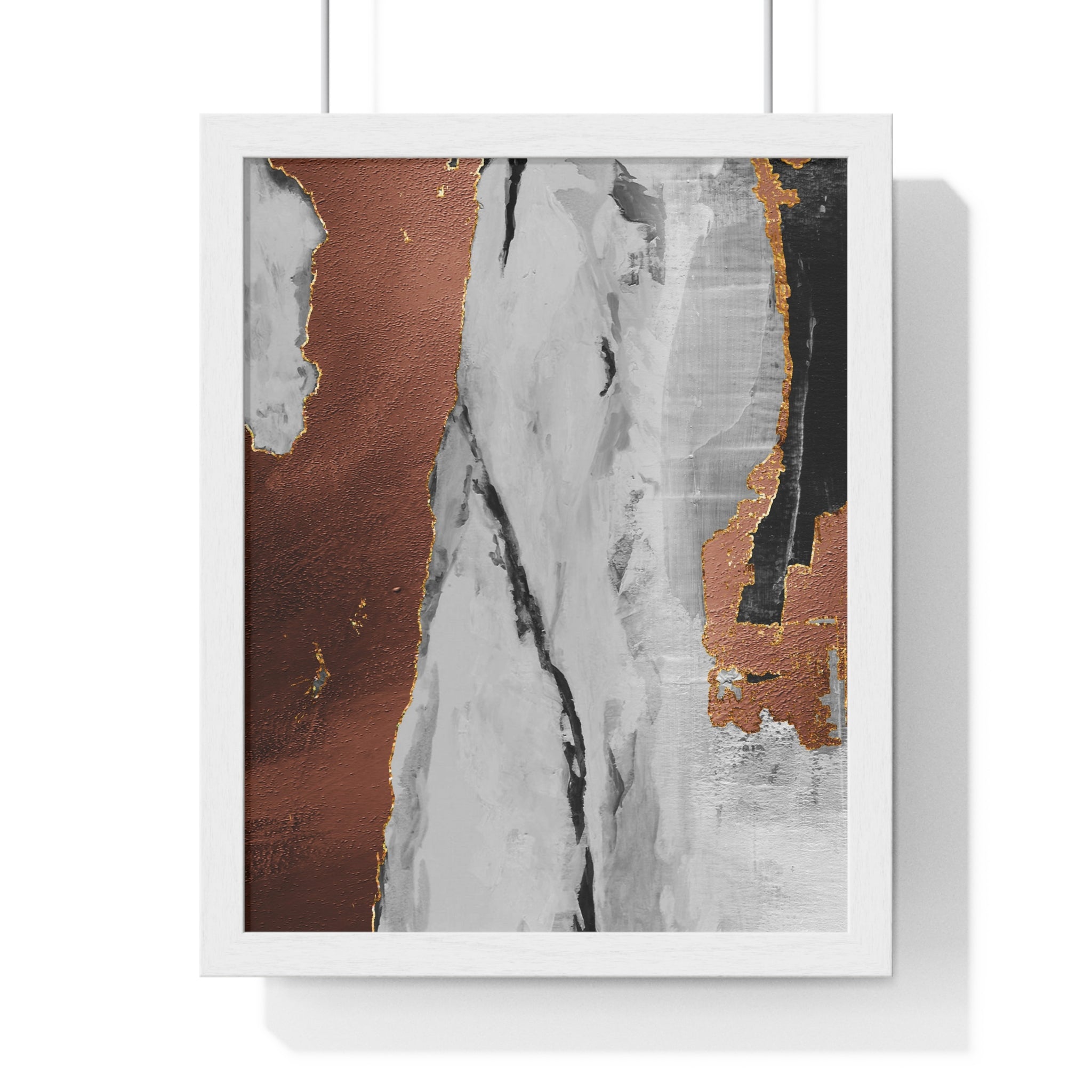 Luxury Abstract Wall Art Poster – Metallic Copper & Marble Texture on Wooden Frame – Modern Home Décor