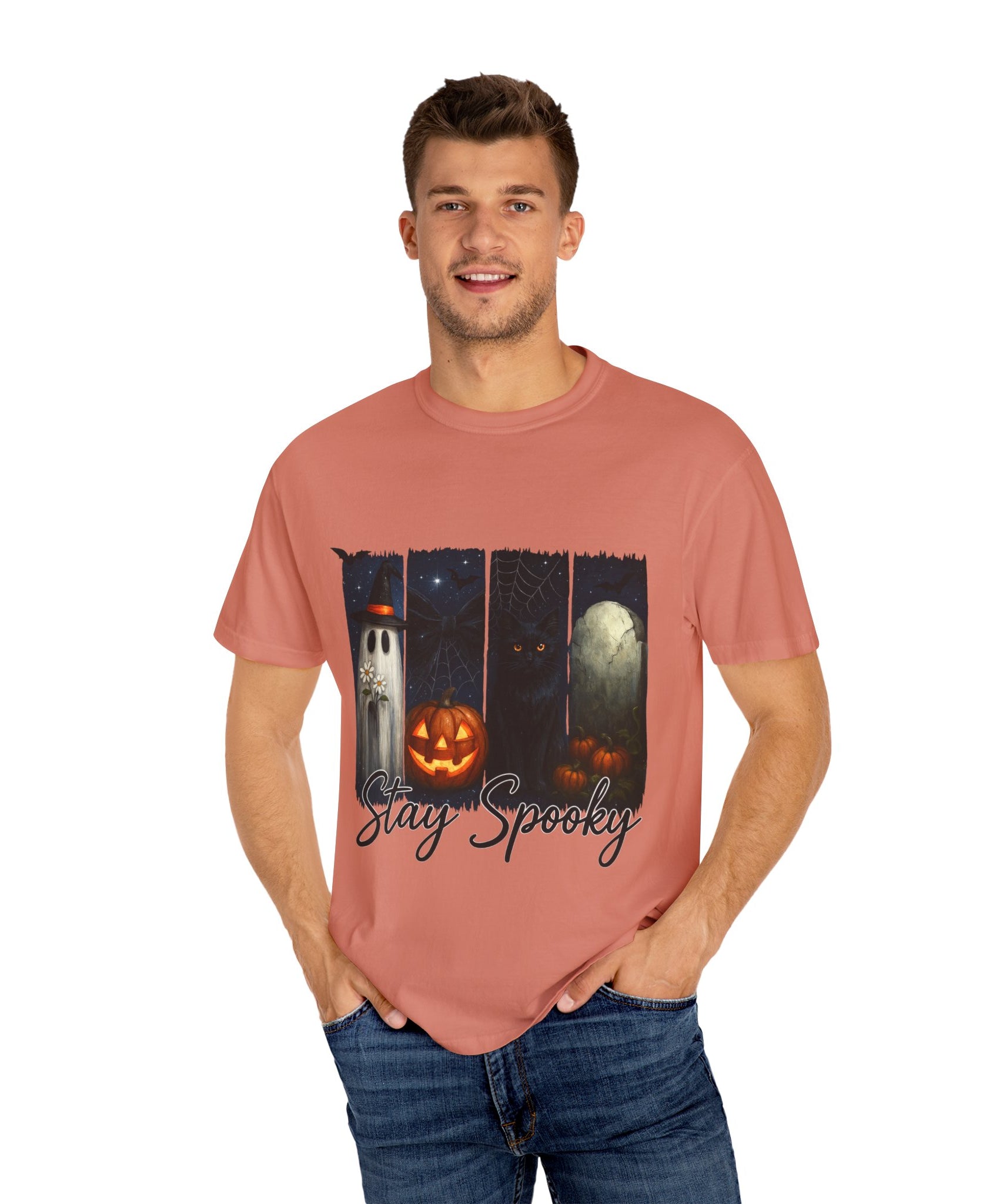 Stay Spooky Halloween T-Shirt – Cute Ghost, Black Cat, Pumpkin & Graveyard Design - Gallory Hive