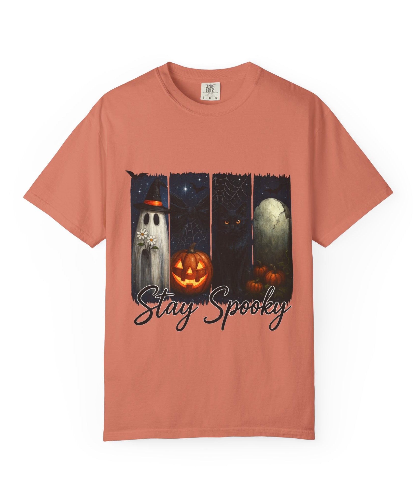 Stay Spooky Halloween T-Shirt – Cute Ghost, Black Cat, Pumpkin & Graveyard Design - Gallory Hive