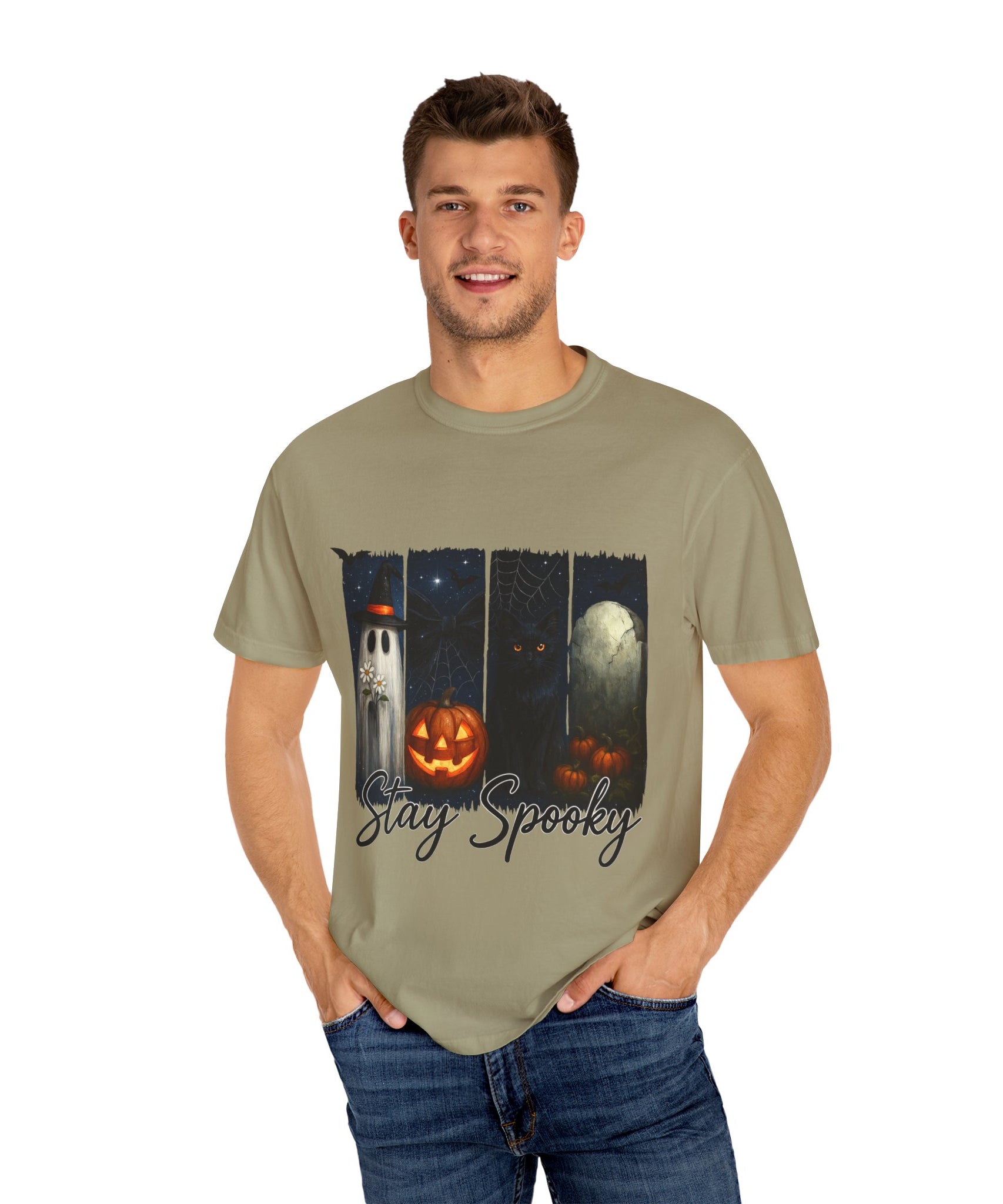 Stay Spooky Halloween T-Shirt – Cute Ghost, Black Cat, Pumpkin & Graveyard Design - Gallory Hive