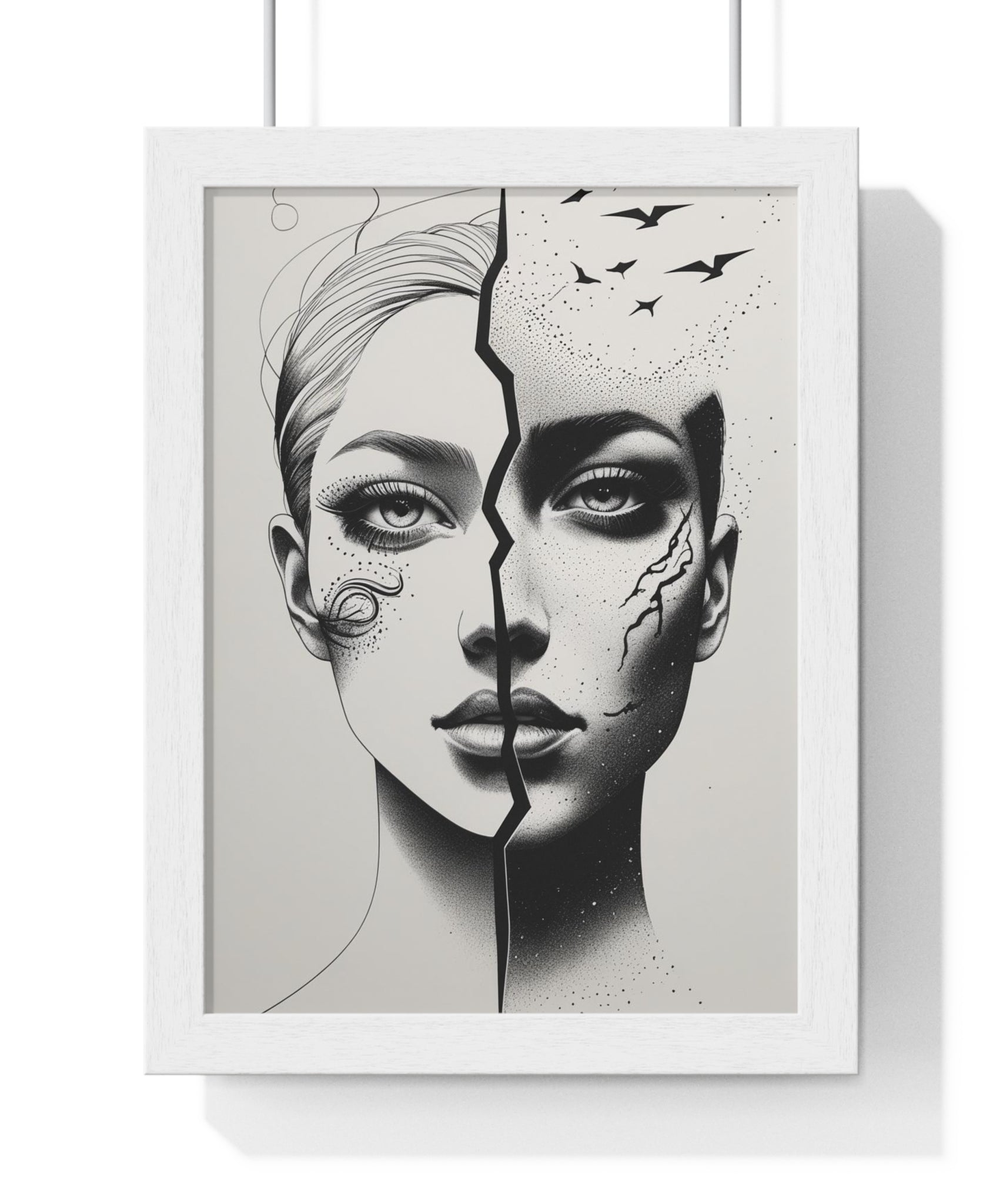 Vertical Framed Poster, Artistic Split Face Poster, Abstract Wall Art, Modern Home Decor, Unique Gift for Art Lovers, Stylish Room - Gallory Hive