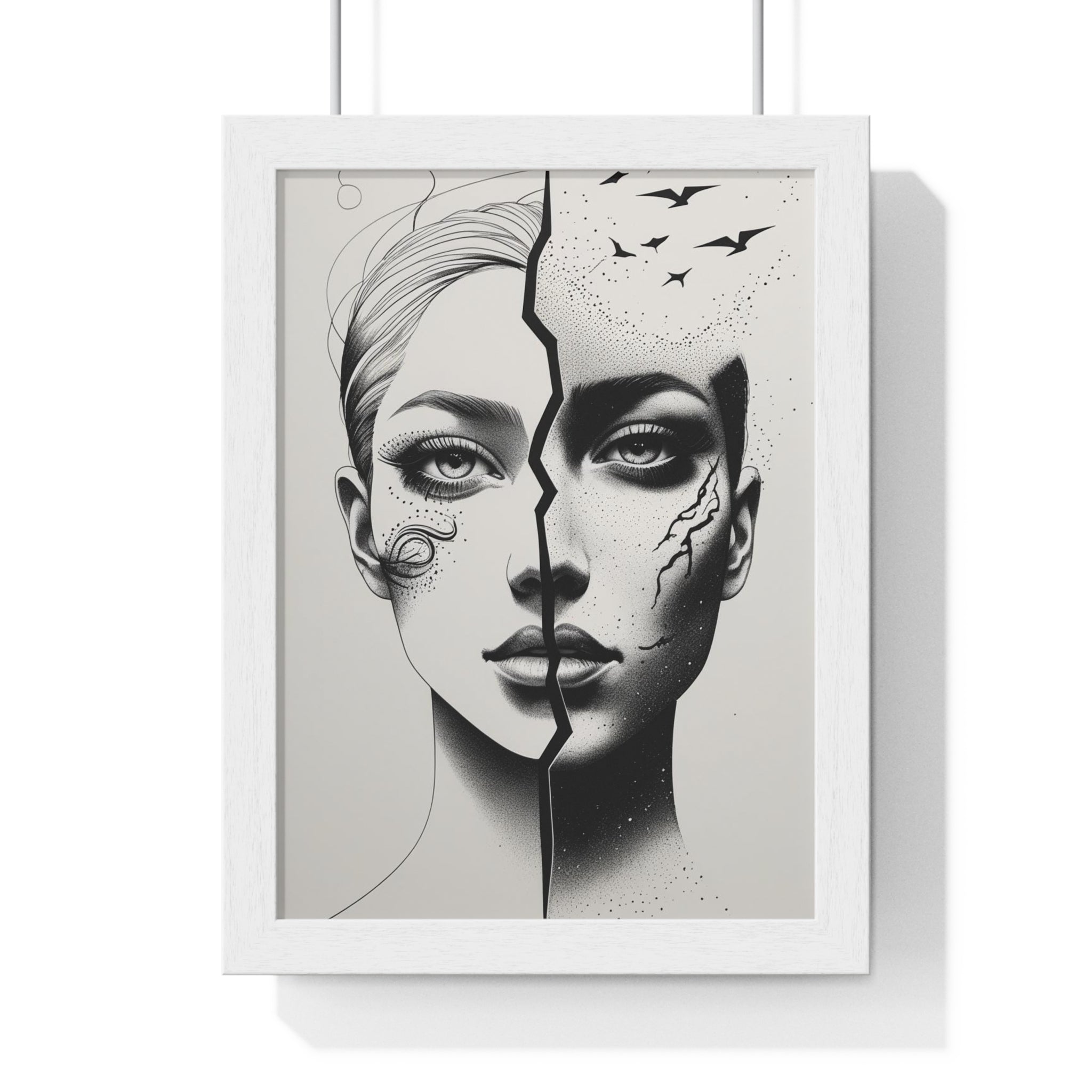 Vertical Framed Poster, Artistic Split Face Poster, Abstract Wall Art, Modern Home Decor, Unique Gift for Art Lovers, Stylish Room