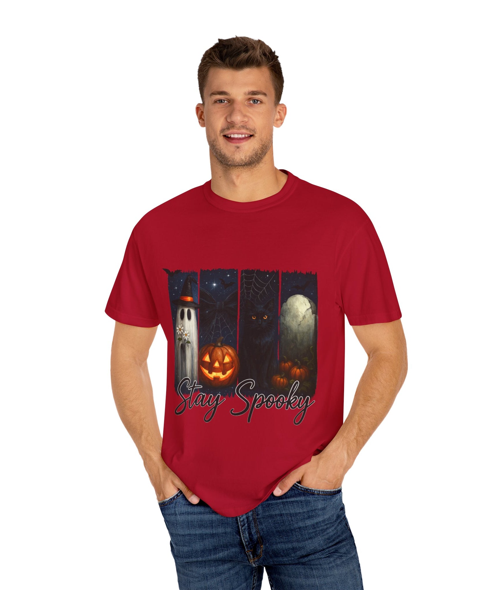 Stay Spooky Halloween T-Shirt – Cute Ghost, Black Cat, Pumpkin & Graveyard Design - Gallory Hive