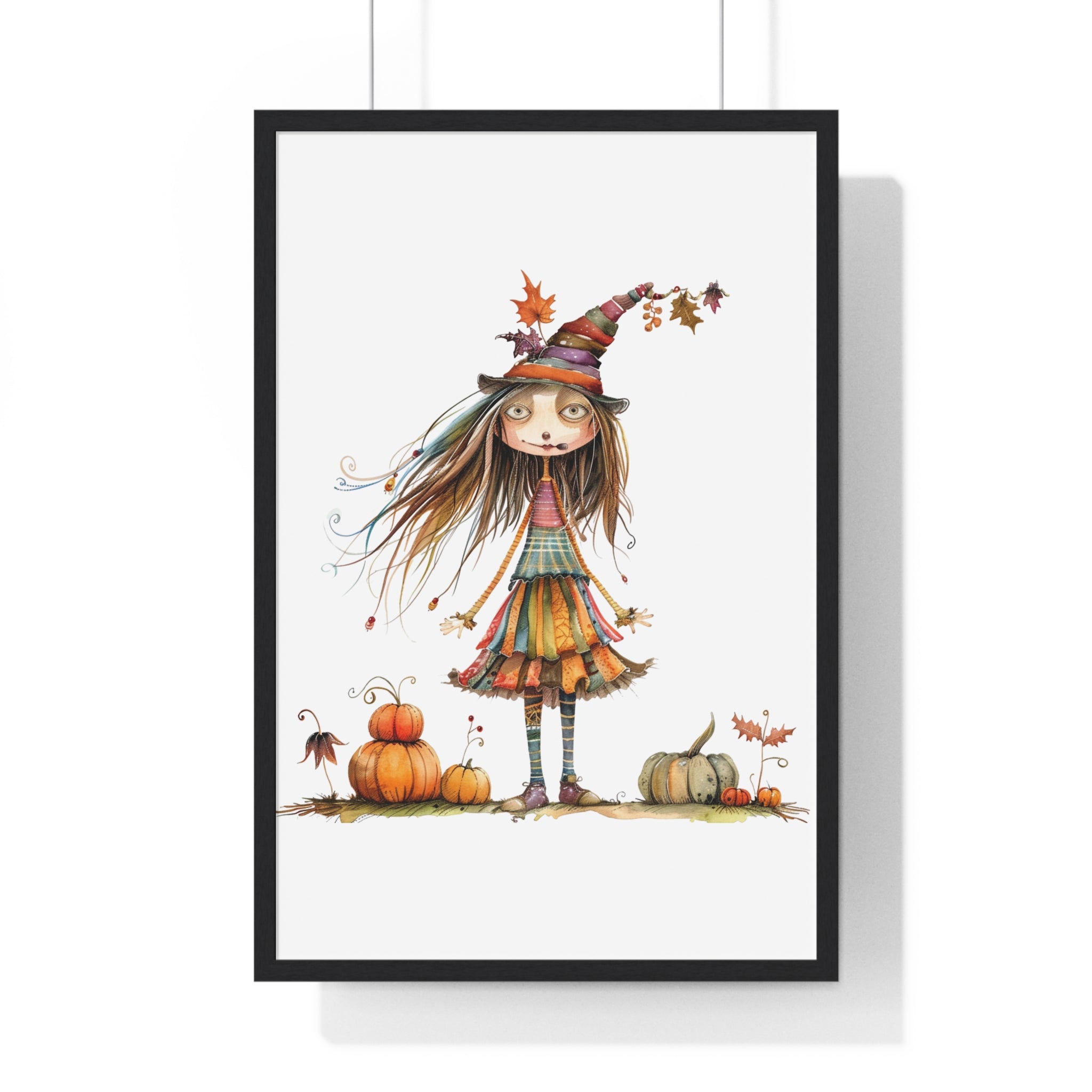 Whimsical Autumn Witch Wooden Framed Wall Art