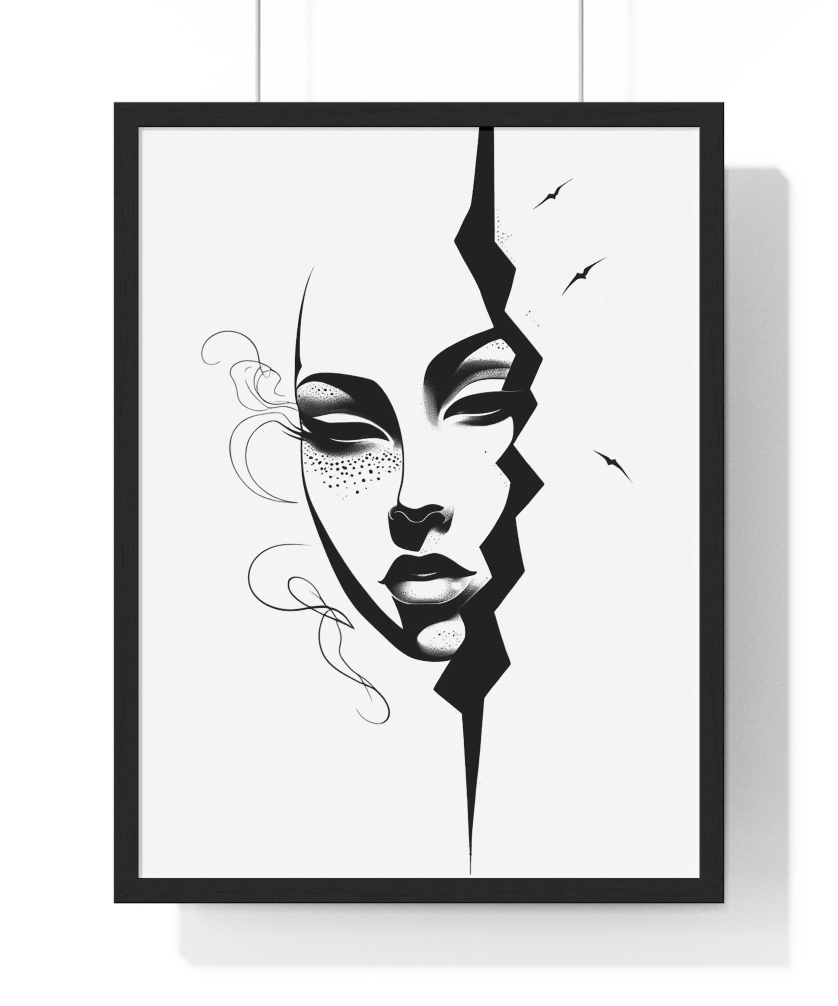 Vertical Framed Poster - Stylish Split Face Art Print | Modern Wall Decor, Home Aesthetic, Living Room Art, Unique Gift, Gallery Wall - Gallory Hive