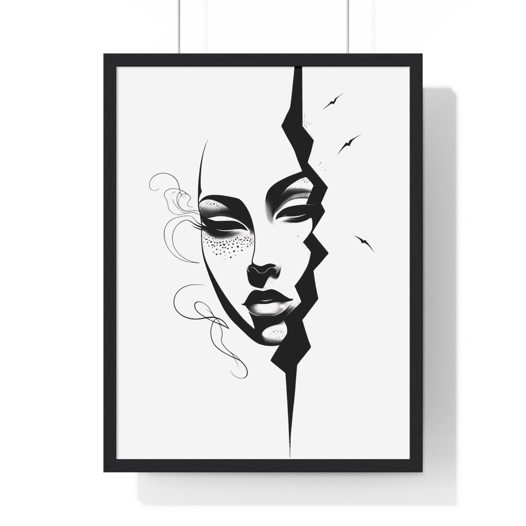 Vertical Framed Poster - Stylish Split Face Art Print | Modern Wall Decor, Home Aesthetic, Living Room Art, Unique Gift, Gallery Wall - Gallory Hive