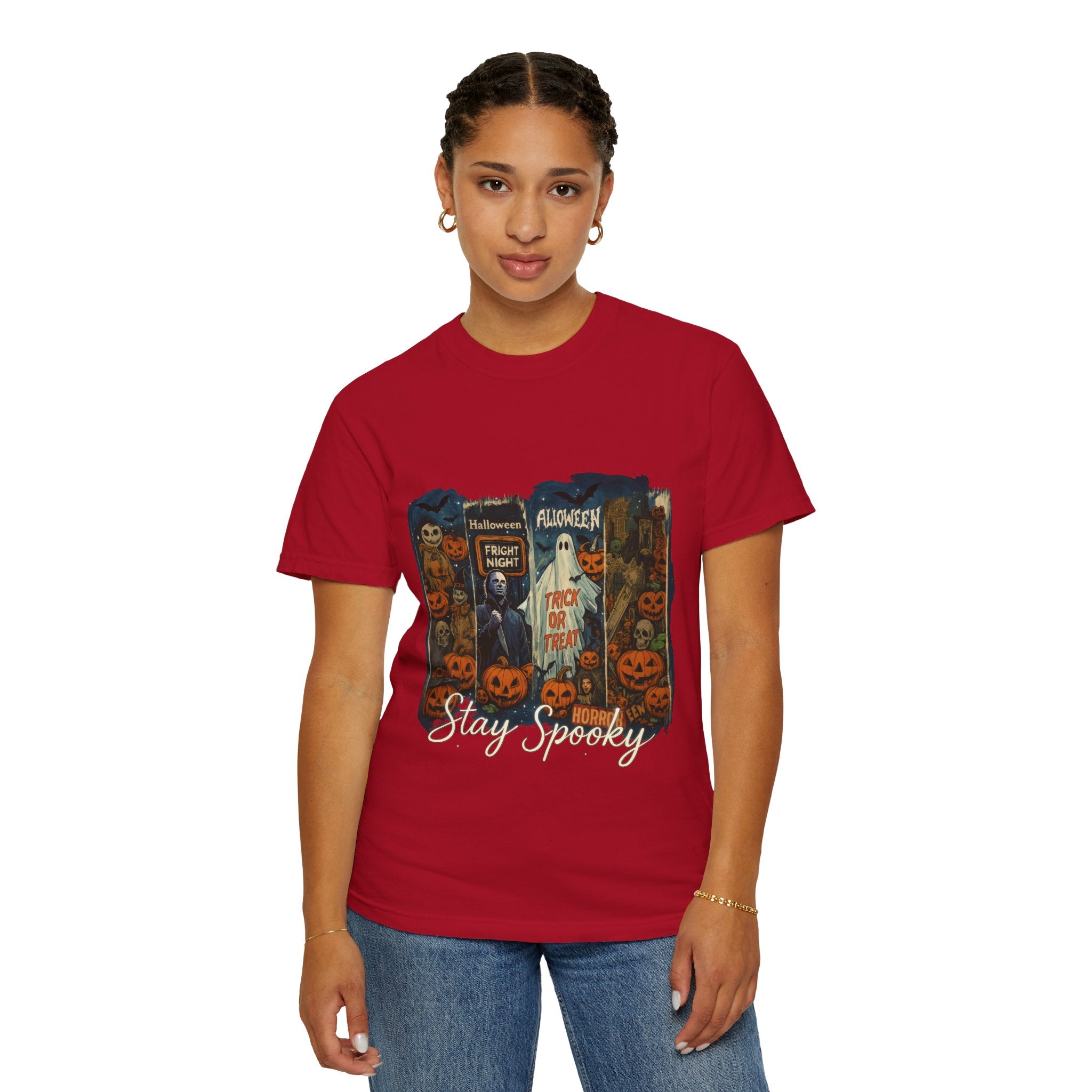 Stay Spooky Halloween Horror T-Shirt – Retro Slasher, Ghost, Pumpkins & Fright Night Design
