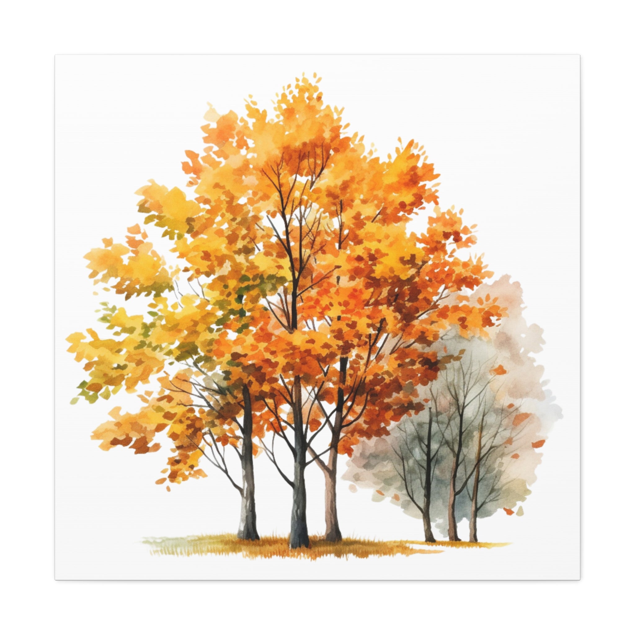 Golden Autumn Trees Watercolor – Fall Forest Canvas Wall Art