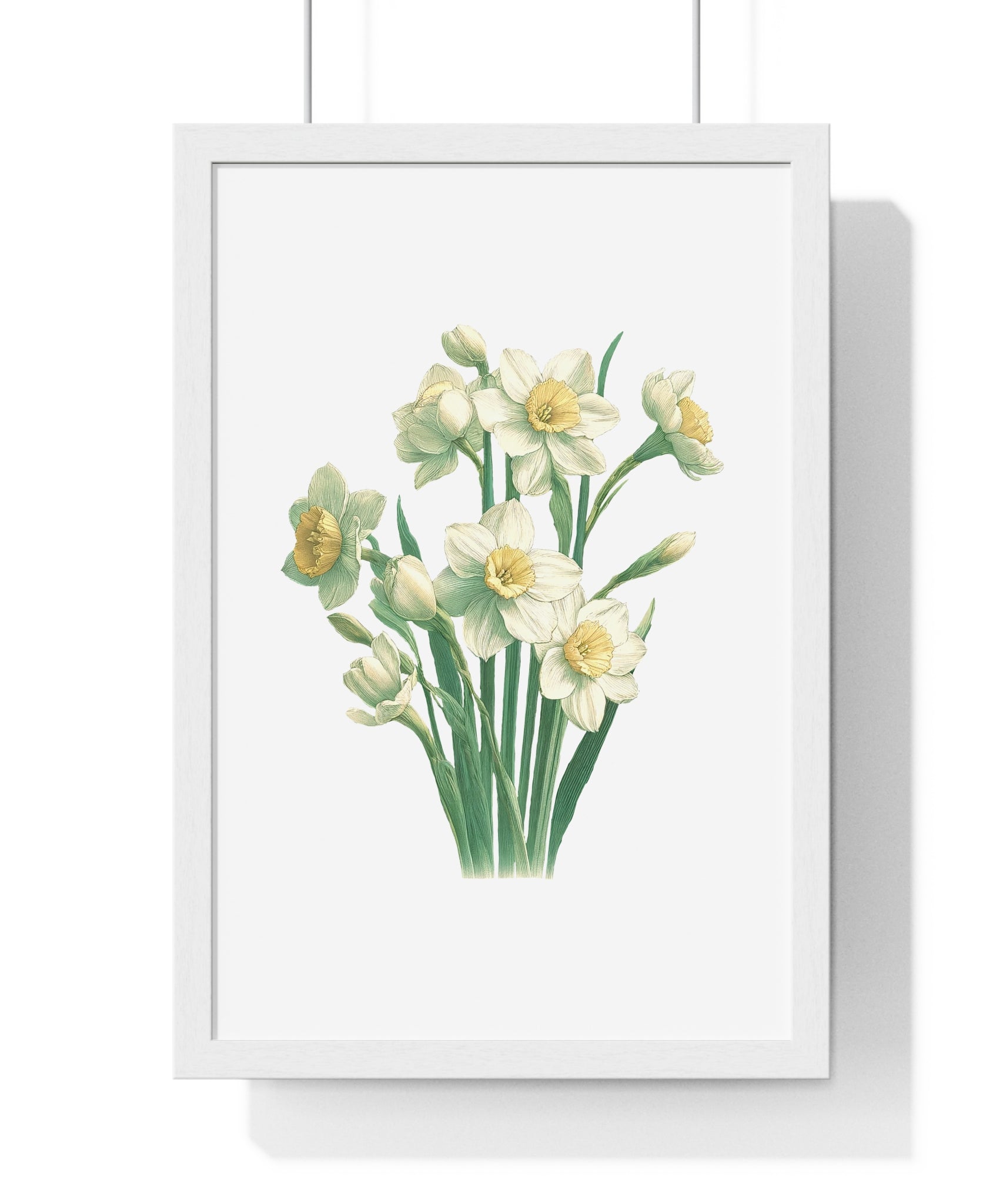 December Birth Month Flower Wall Art – Narcissus Botanical Illustration in Wooden Frame | Hope, Good Fortune & Renewal