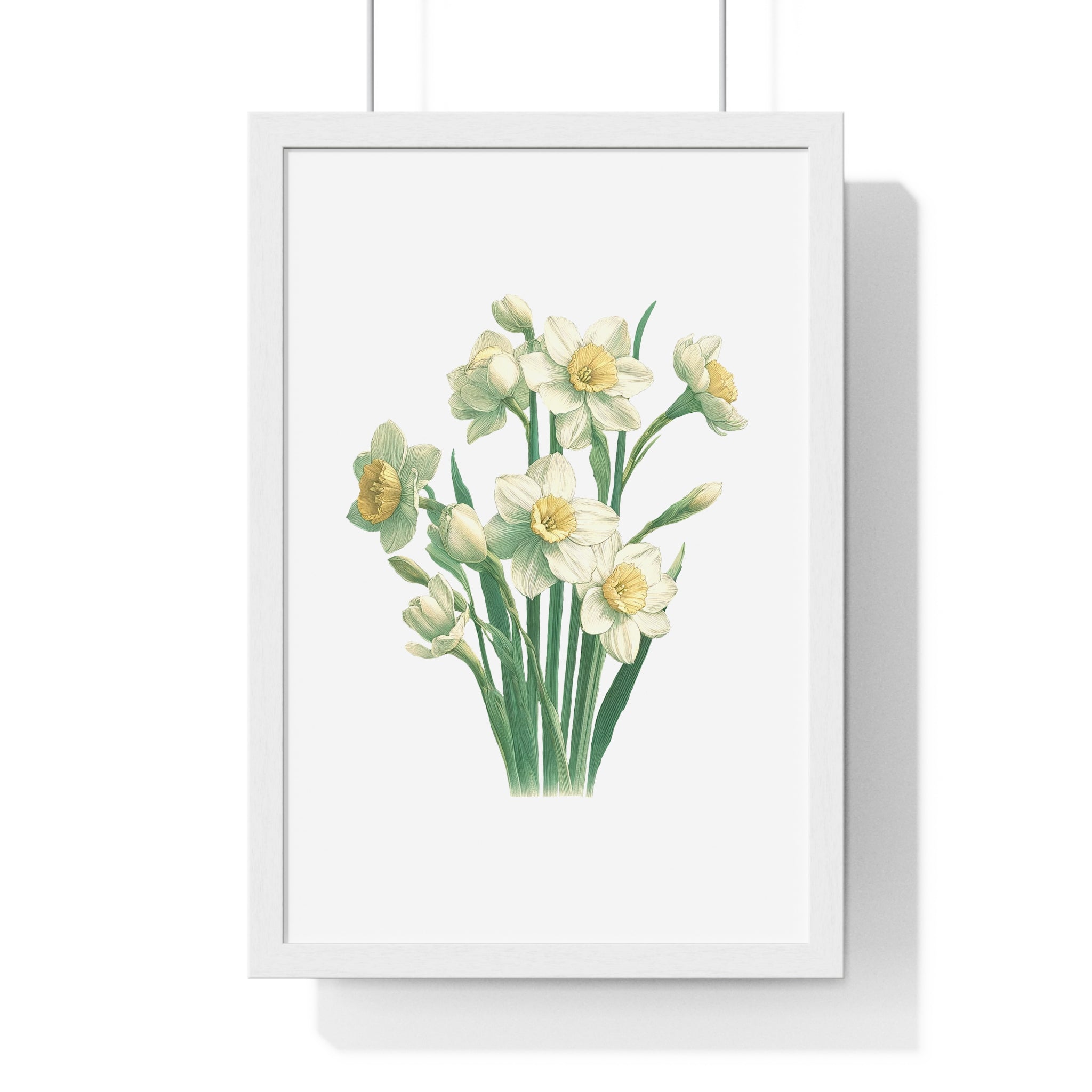December Birth Month Flower Wall Art – Narcissus Botanical Illustration in Wooden Frame | Hope, Good Fortune & Renewal