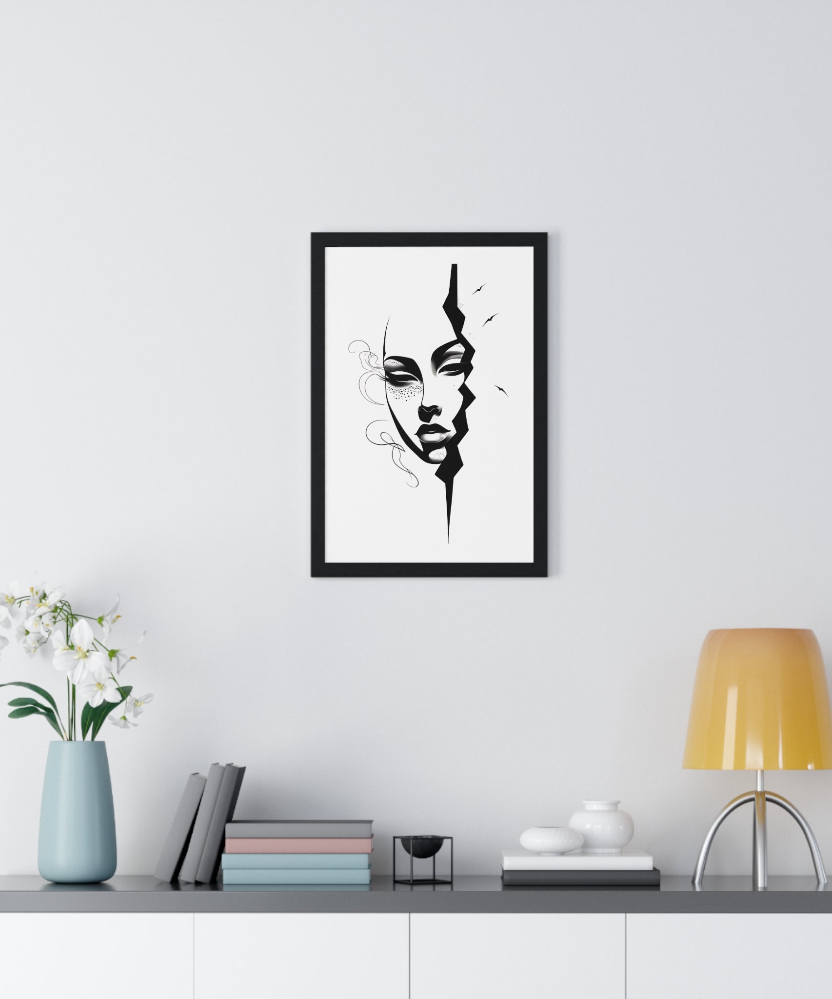 Vertical Framed Poster - Stylish Split Face Art Print | Modern Wall Decor, Home Aesthetic, Living Room Art, Unique Gift, Gallery Wall - Gallory Hive