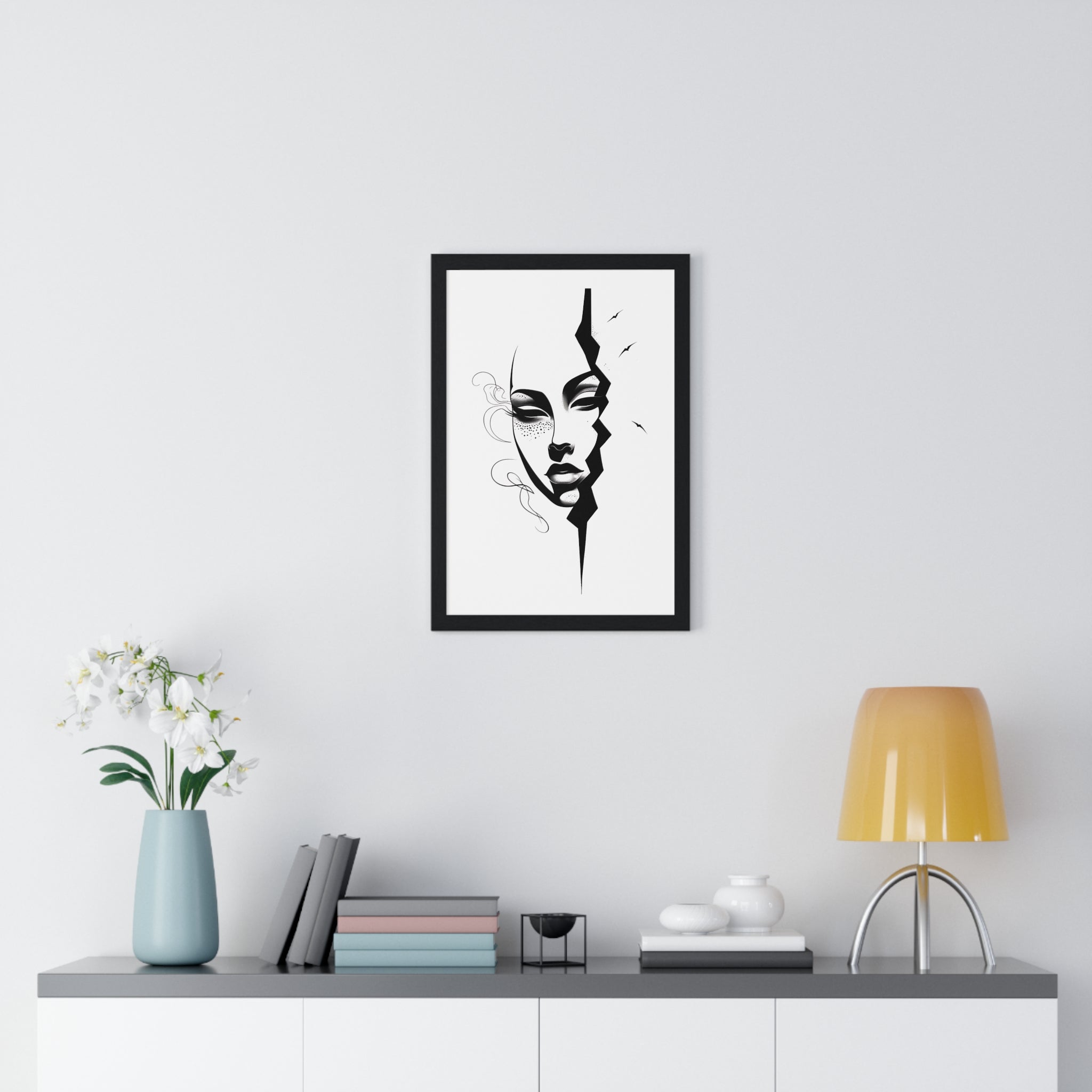 Vertical Framed Poster - Stylish Split Face Art Print | Modern Wall Decor, Home Aesthetic, Living Room Art, Unique Gift, Gallery Wall - Gallory Hive