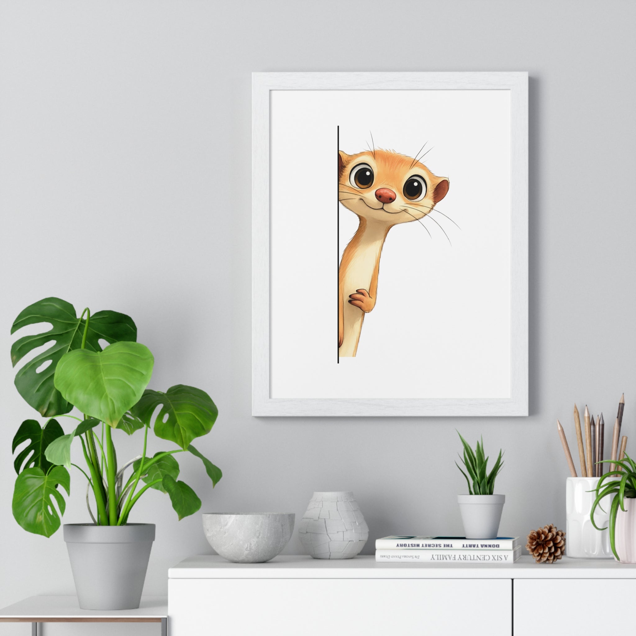 Wooden Frame Wall Decor with Cute Meerkat Print