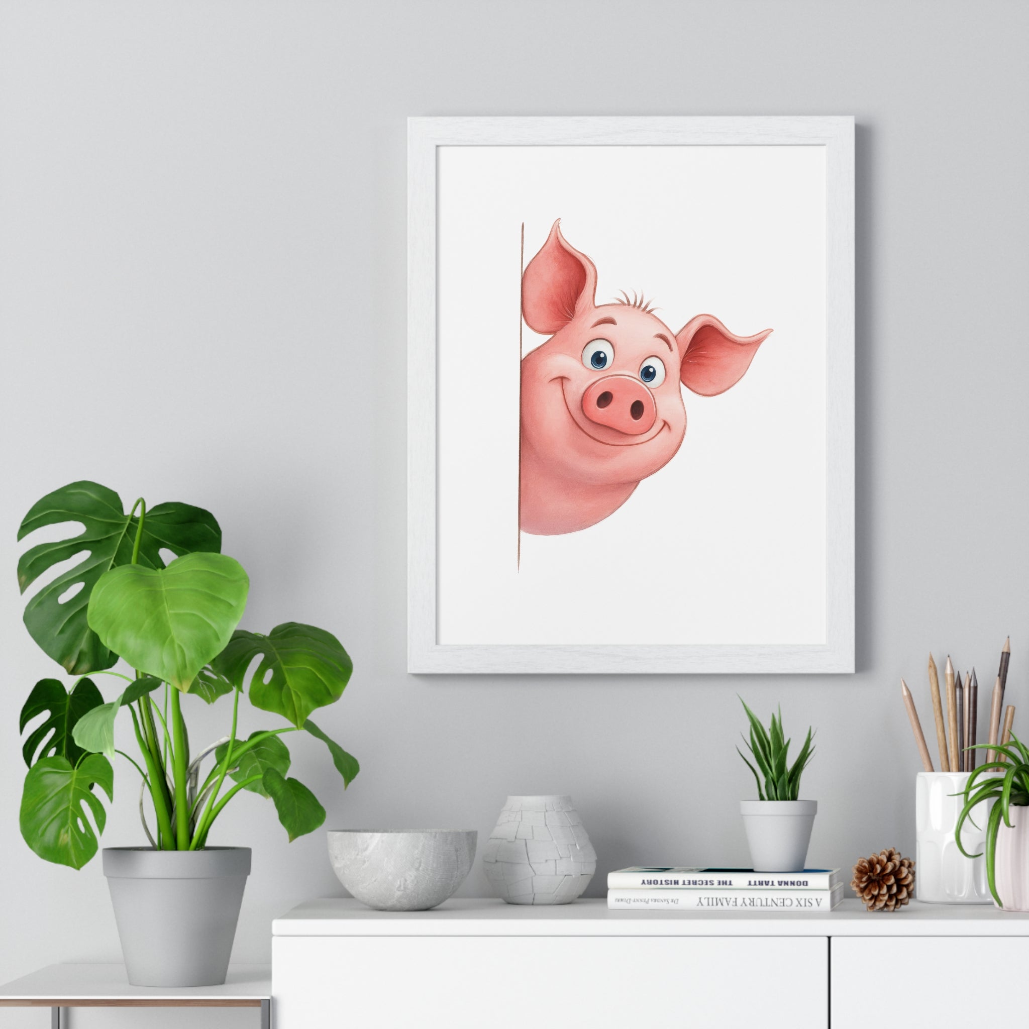 Cheerful Pig Wooden Frame Wall Décor