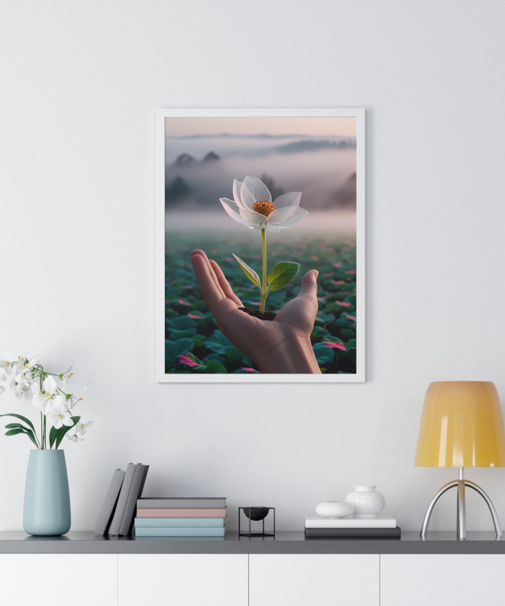 Framed Poster, Serene Floral Wall Art, Nature Print, Gift for Garden Lovers, Motivational Decor, Vertical Art Print - Gallory Hive