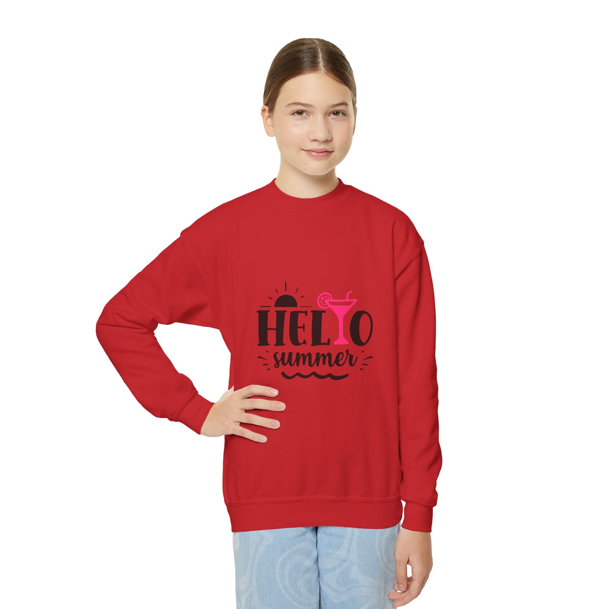 Hello Summer Youth Crewneck Sweatshirt - Fun Casual Wear for Kids - Gallory Hive