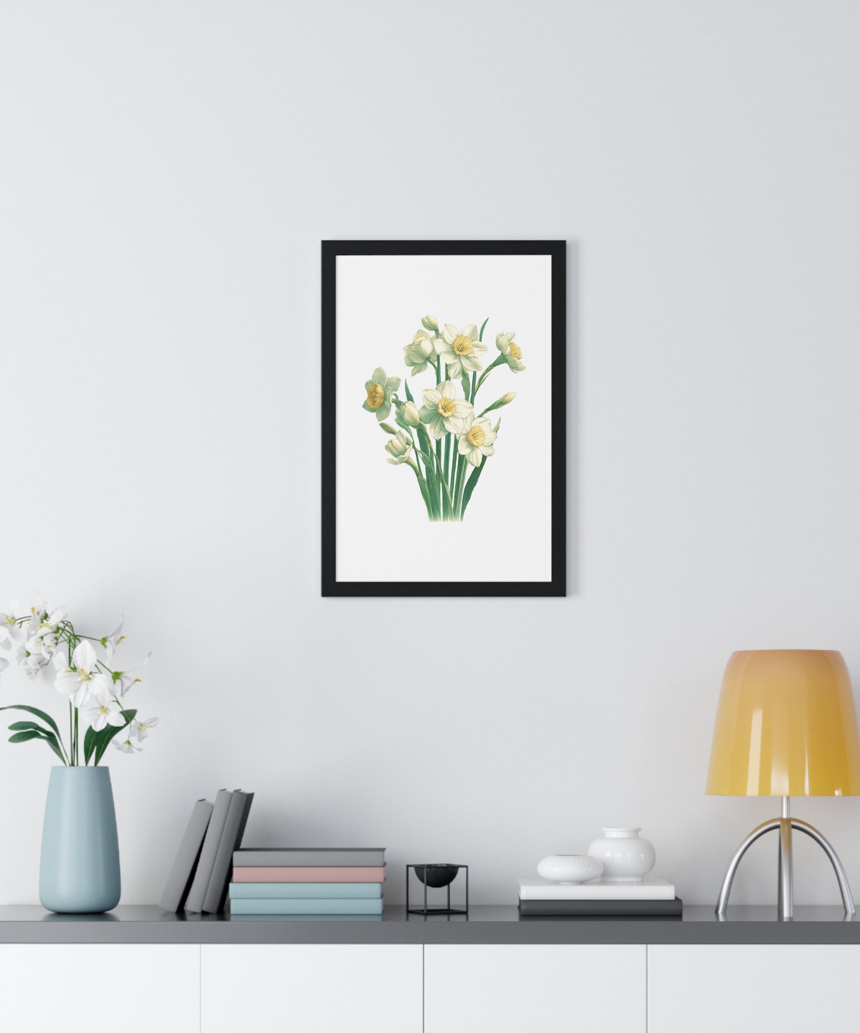 December Birth Month Flower Wall Art – Narcissus Botanical Illustration in Wooden Frame | Hope, Good Fortune & Renewal