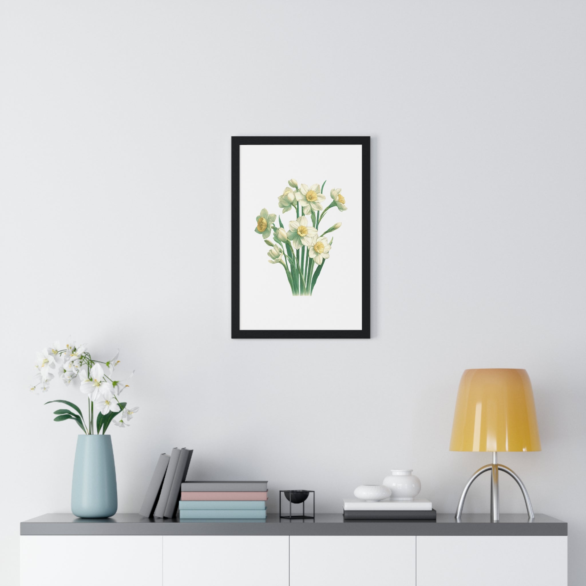 December Birth Month Flower Wall Art – Narcissus Botanical Illustration in Wooden Frame | Hope, Good Fortune & Renewal