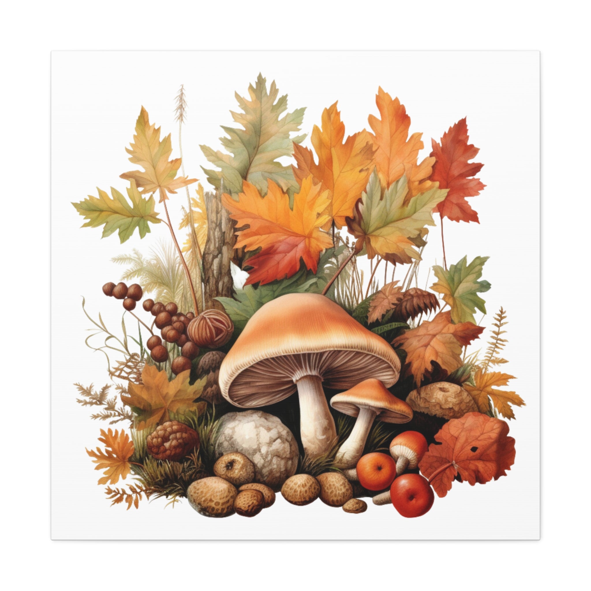 Autumn Forest Fungi – Botanical Foliage Canvas Art