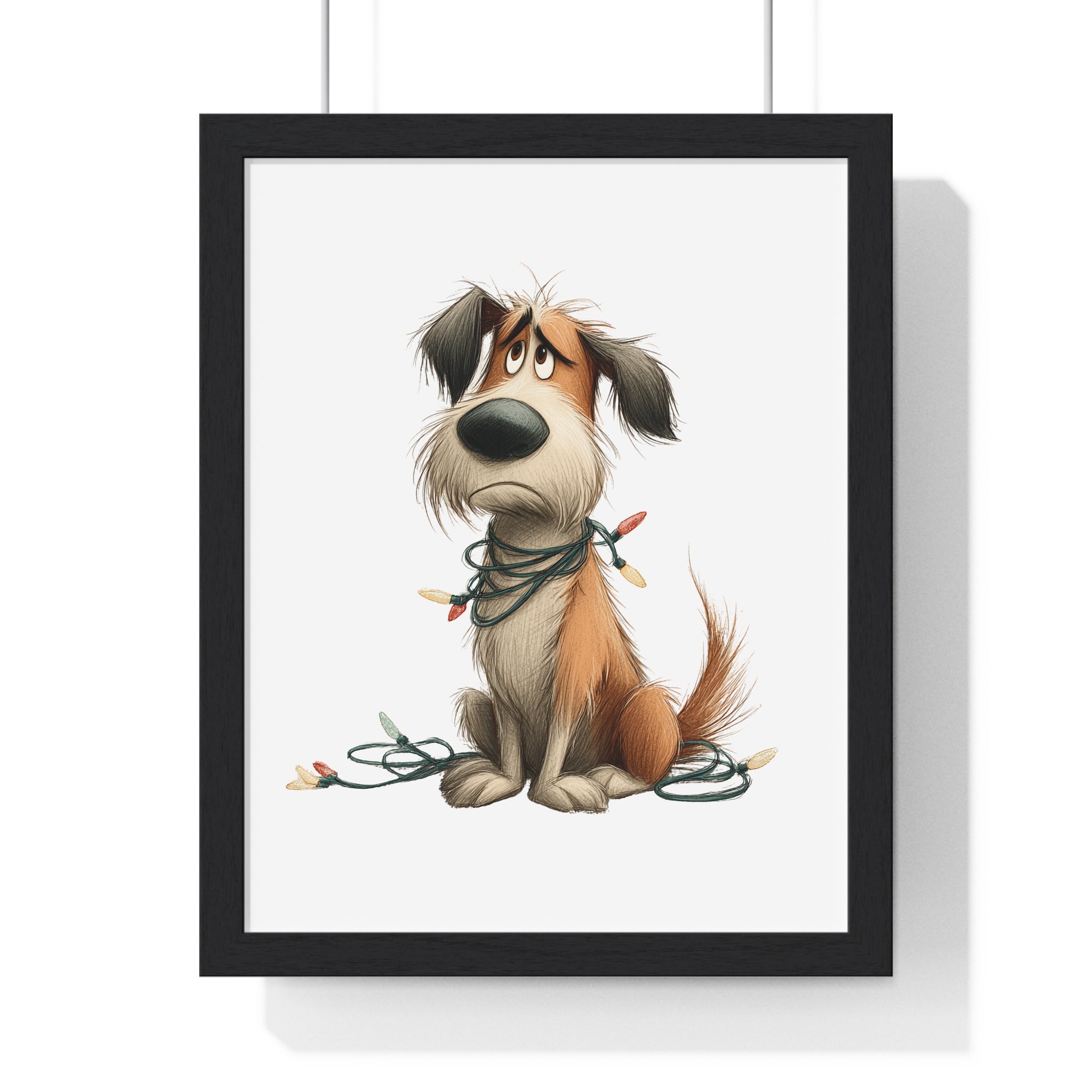 Tangled Pup in Christmas Lights – Wooden Wall Frame Home Decor - Gallory Hive