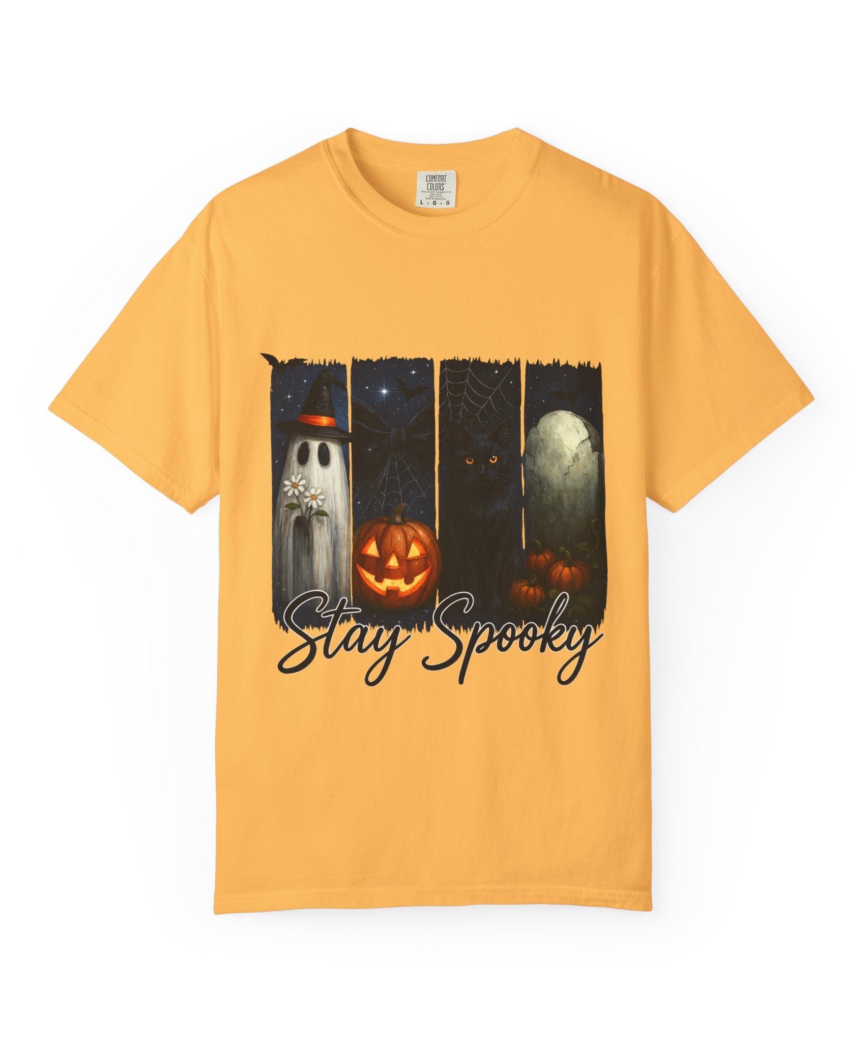 Stay Spooky Halloween T-Shirt – Cute Ghost, Black Cat, Pumpkin & Graveyard Design - Gallory Hive