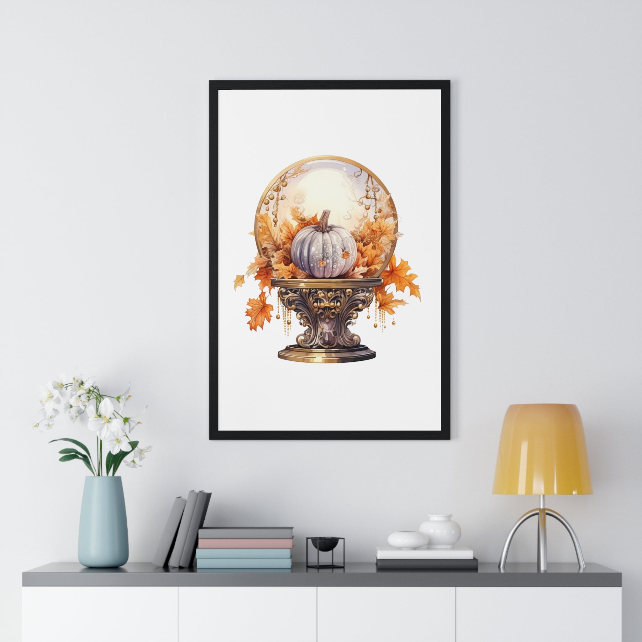 Autumn Snow Globe – White Pumpkin Wall Art | Gallory Hive