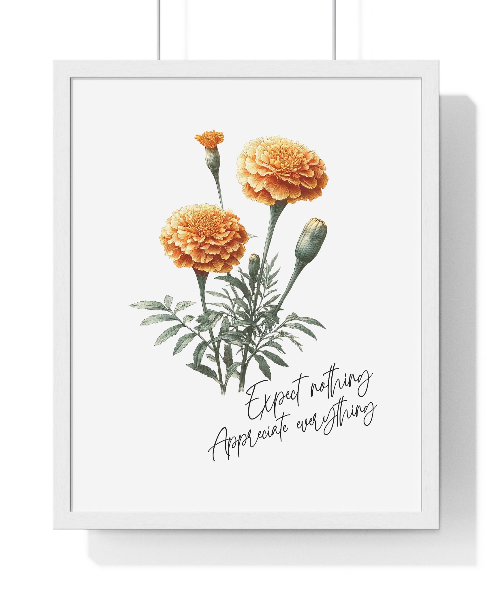 October Birth Month Flower Wall Art – Marigold Illustration with Inspirational Quote in Wooden Frame