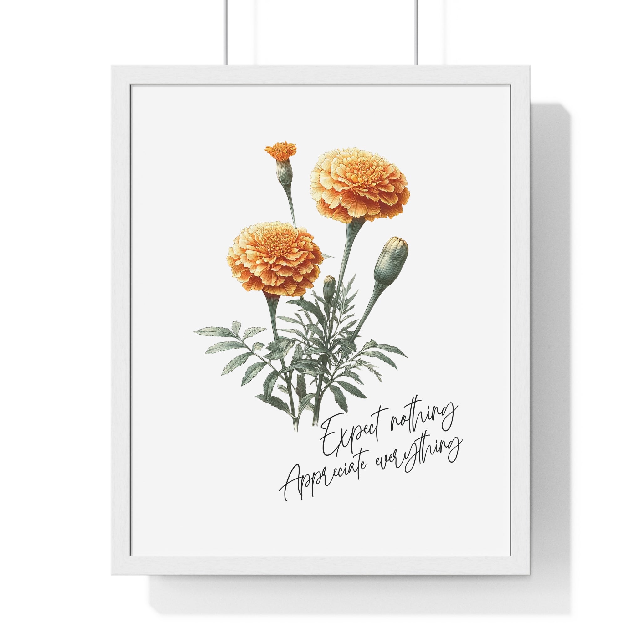 October Birth Month Flower Wall Art – Marigold Illustration with Inspirational Quote in Wooden Frame
