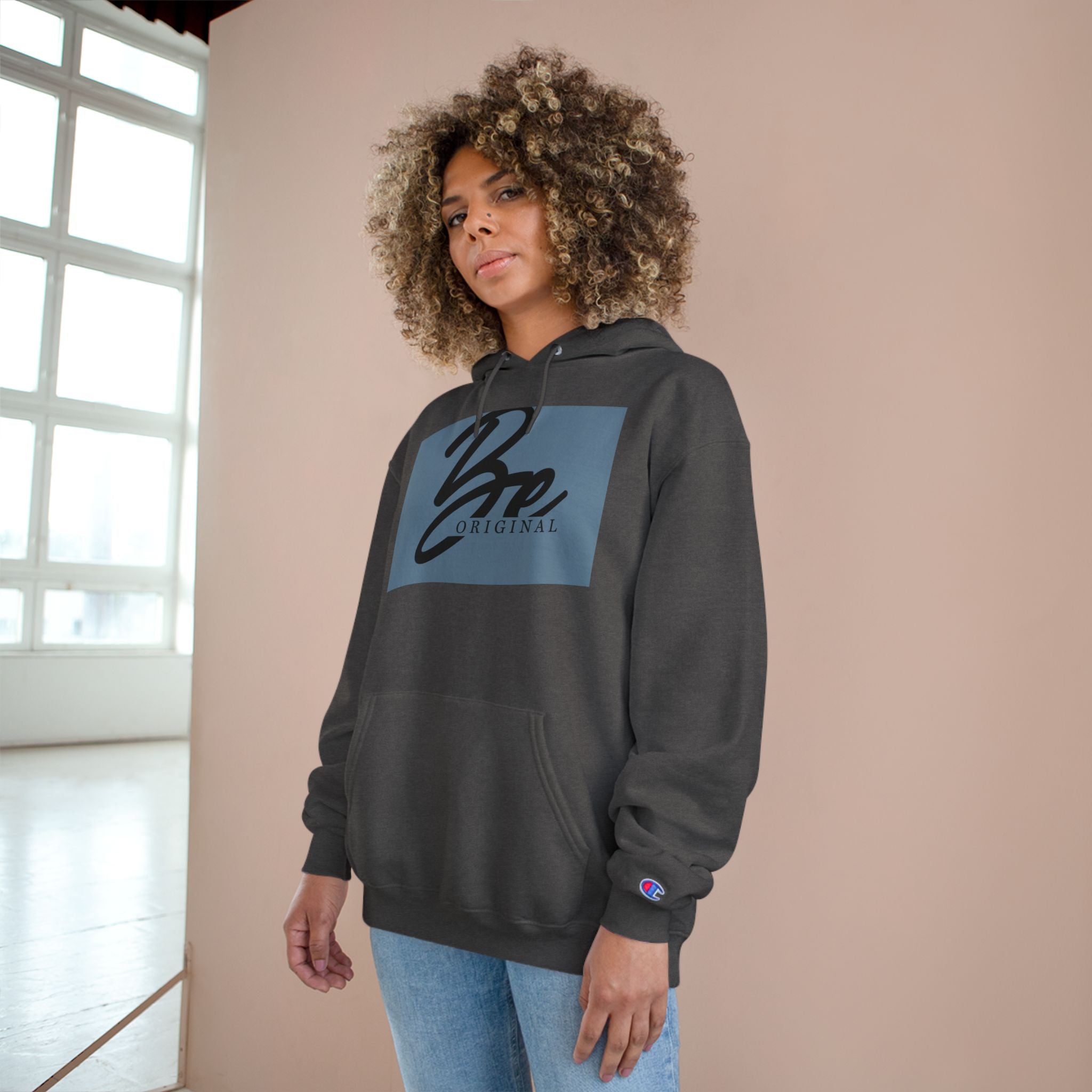 Champion Hoodie - Be Original Minimalist Hand Sign Print