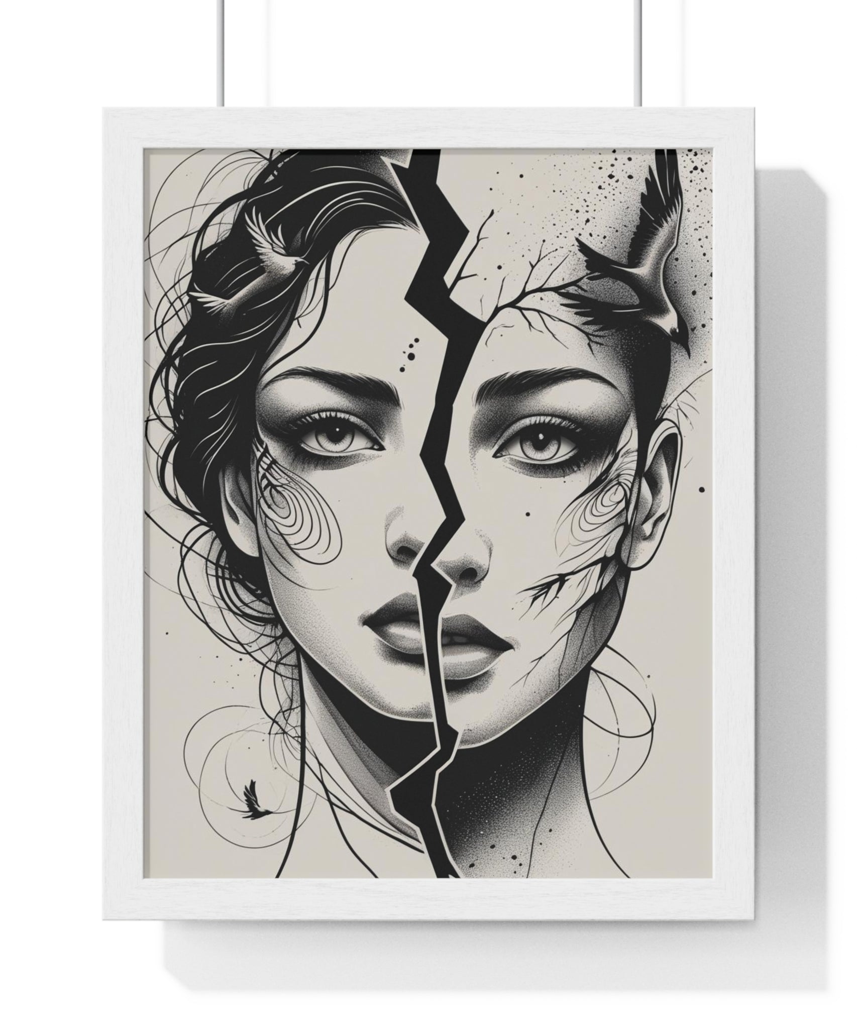 Vertical Framed Poster, Women Split Face Home Decor Art Modern Wall Unique Gift Inspirational Artwork, Wall Hanging Art Print - Gallory Hive