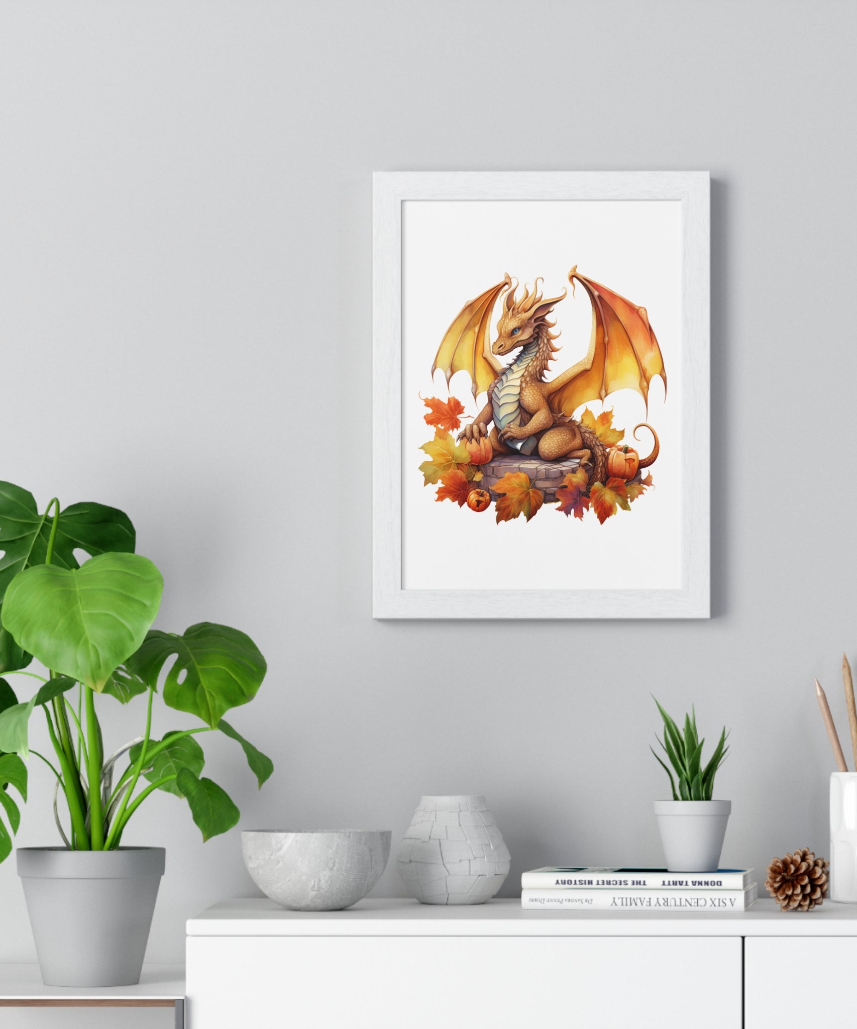 Autumn Dragon Wall Art – Fantasy Fall Decor with Pumpkins