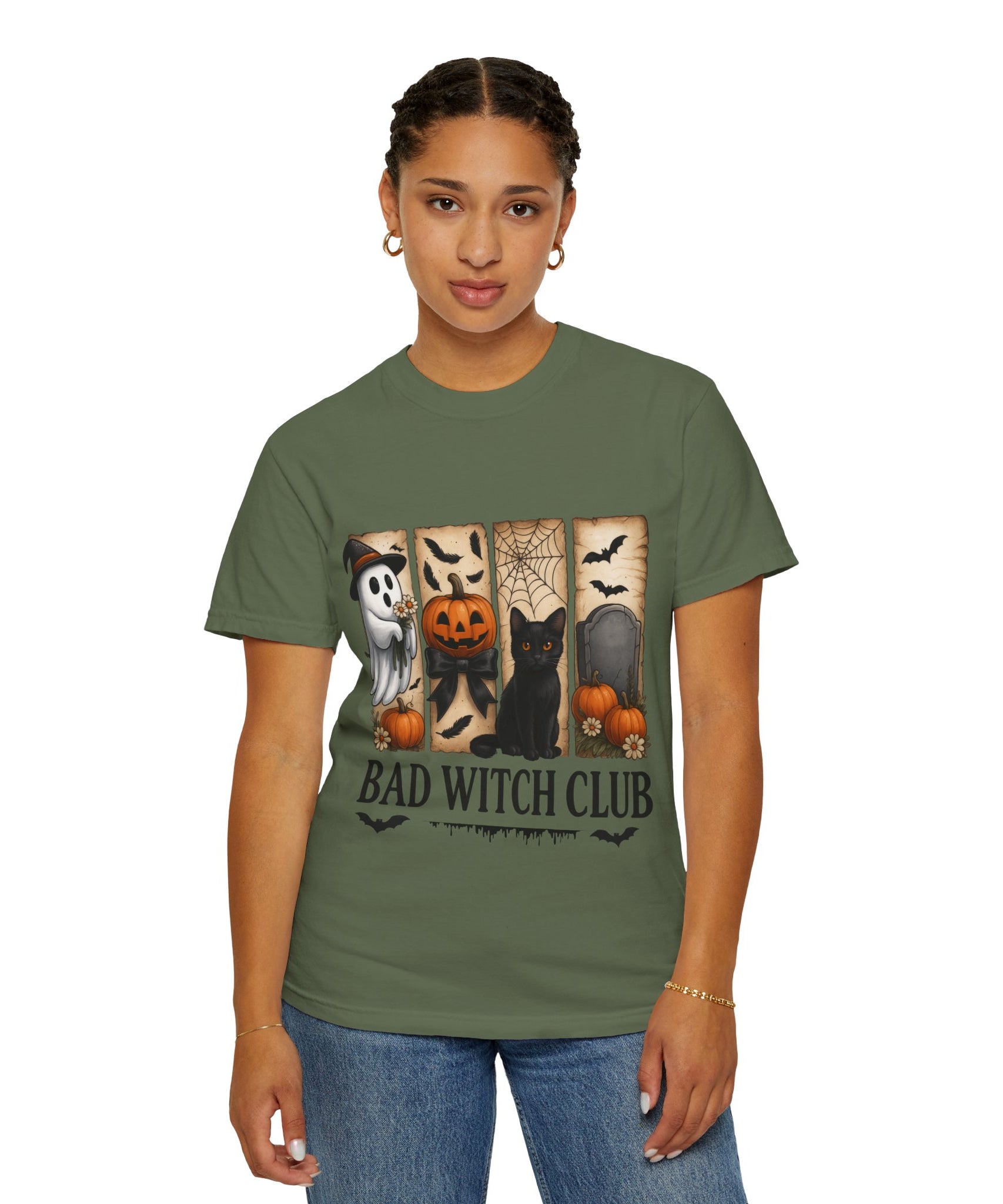 Bad Witch Club Halloween T-Shirt – Cute Ghost, Black Cat, Pumpkin & Spooky Gothic Design - Gallory Hive
