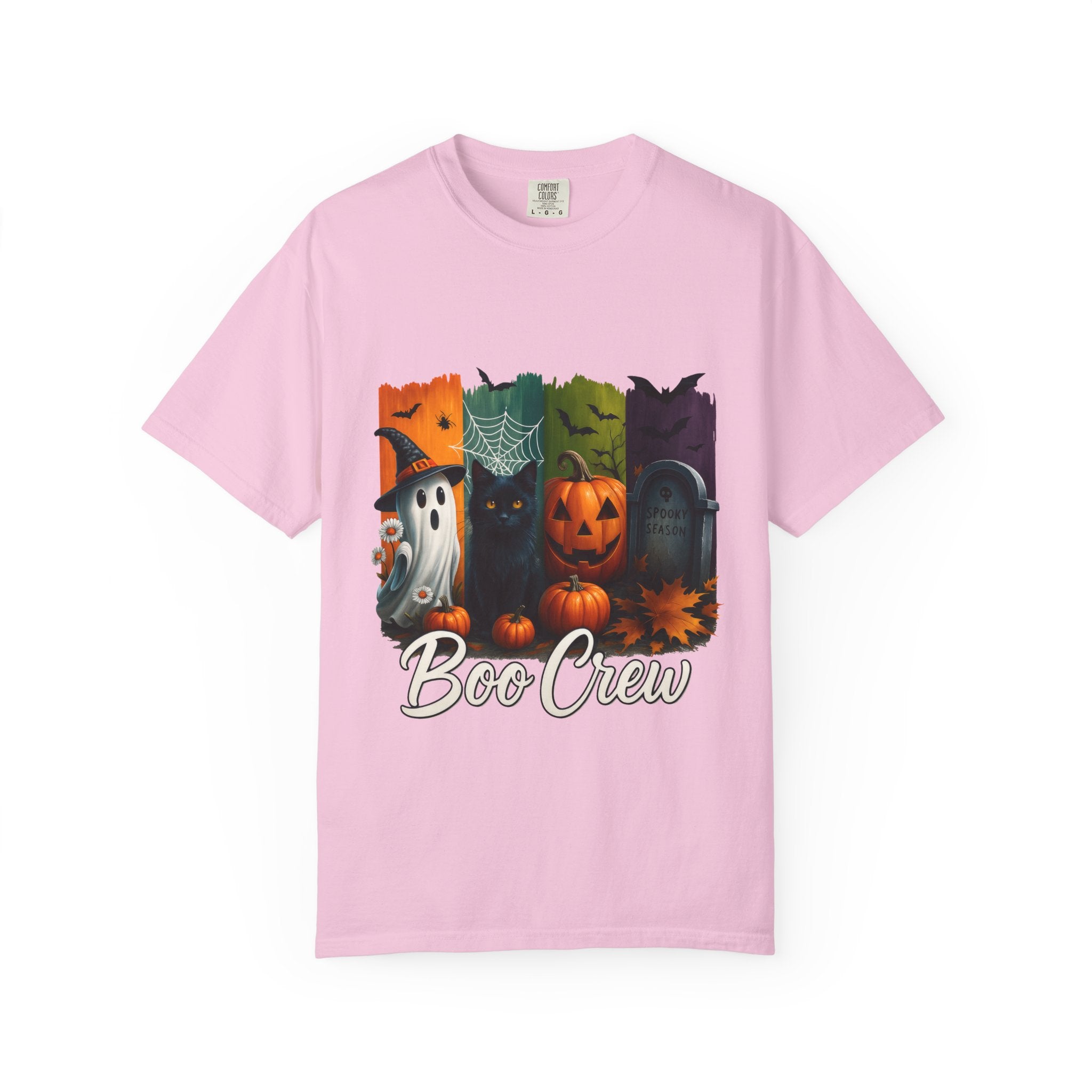 Boo Crew Halloween Unisex T-Shirt – Cute Ghost, Black Cat, Pumpkin & Tombstone Design