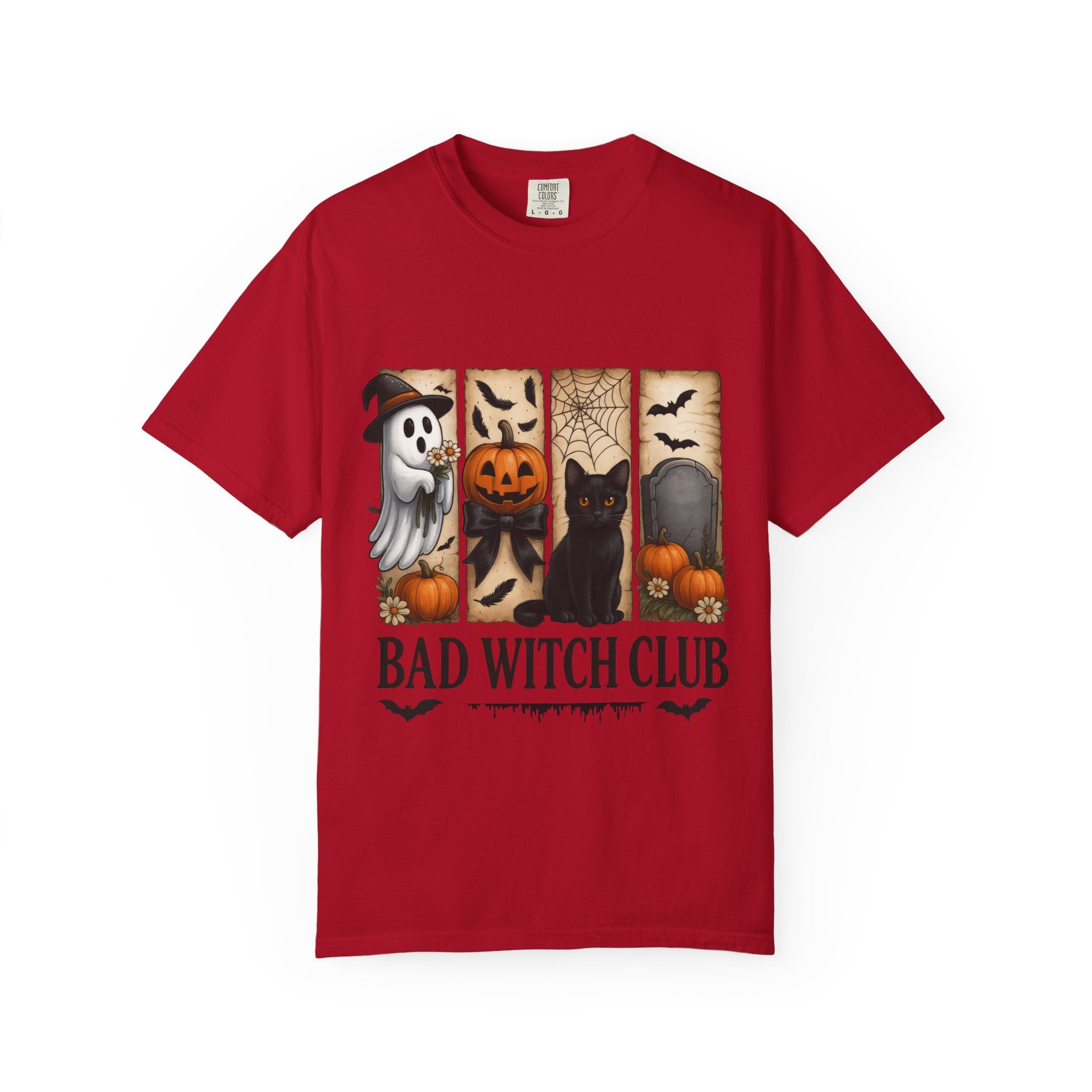 Bad Witch Club Halloween T-Shirt – Cute Ghost, Black Cat, Pumpkin & Spooky Gothic Design