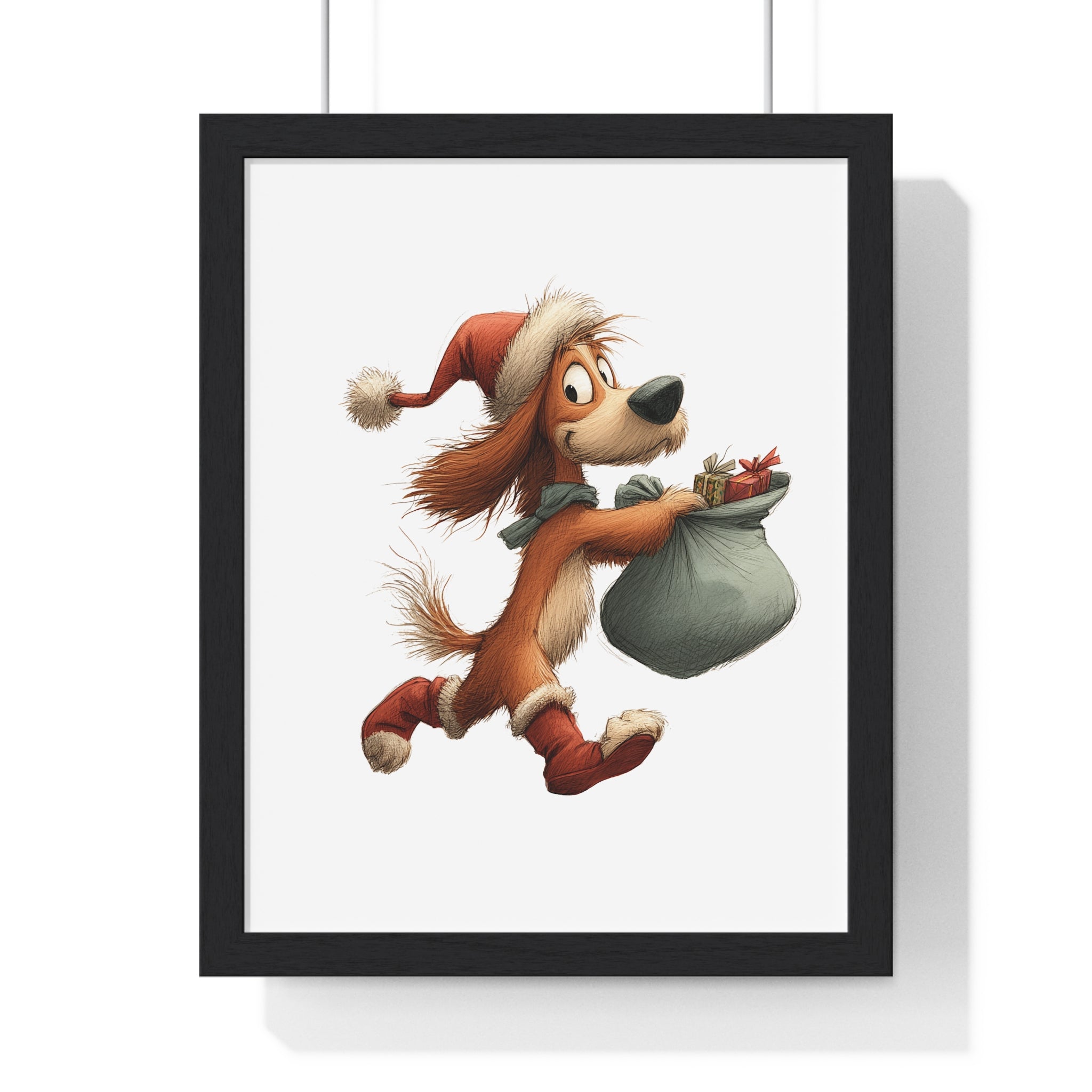 Santa Dog with Gift Sack – Wooden Wall Frame Holiday Decor - Gallory Hive
